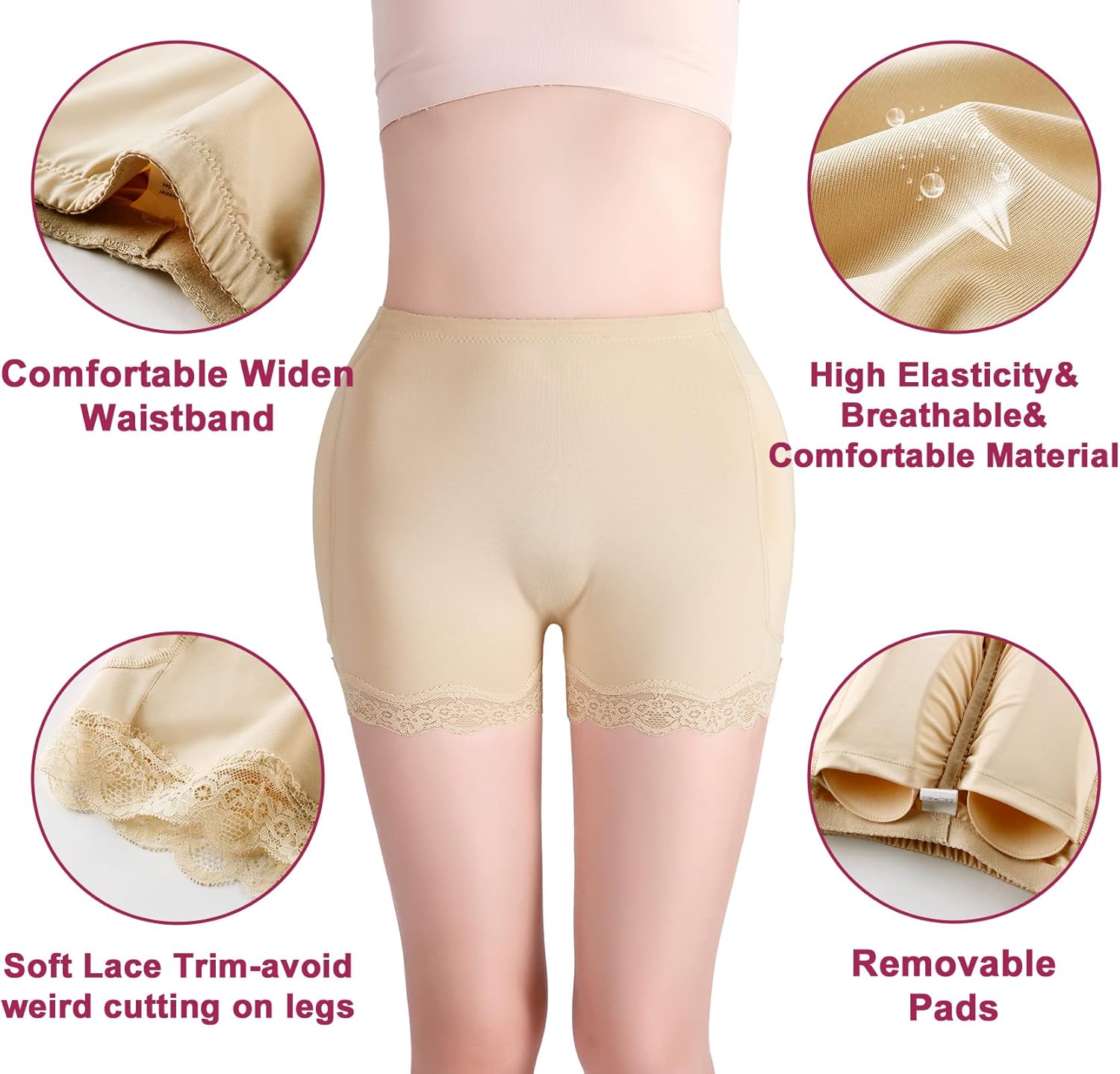 Aivtalk Women Butt Lifter High Waist Padded Hip Enhancer Underwear Seamless Lace Body Shaper Firm Control Boyshorts - Image 3