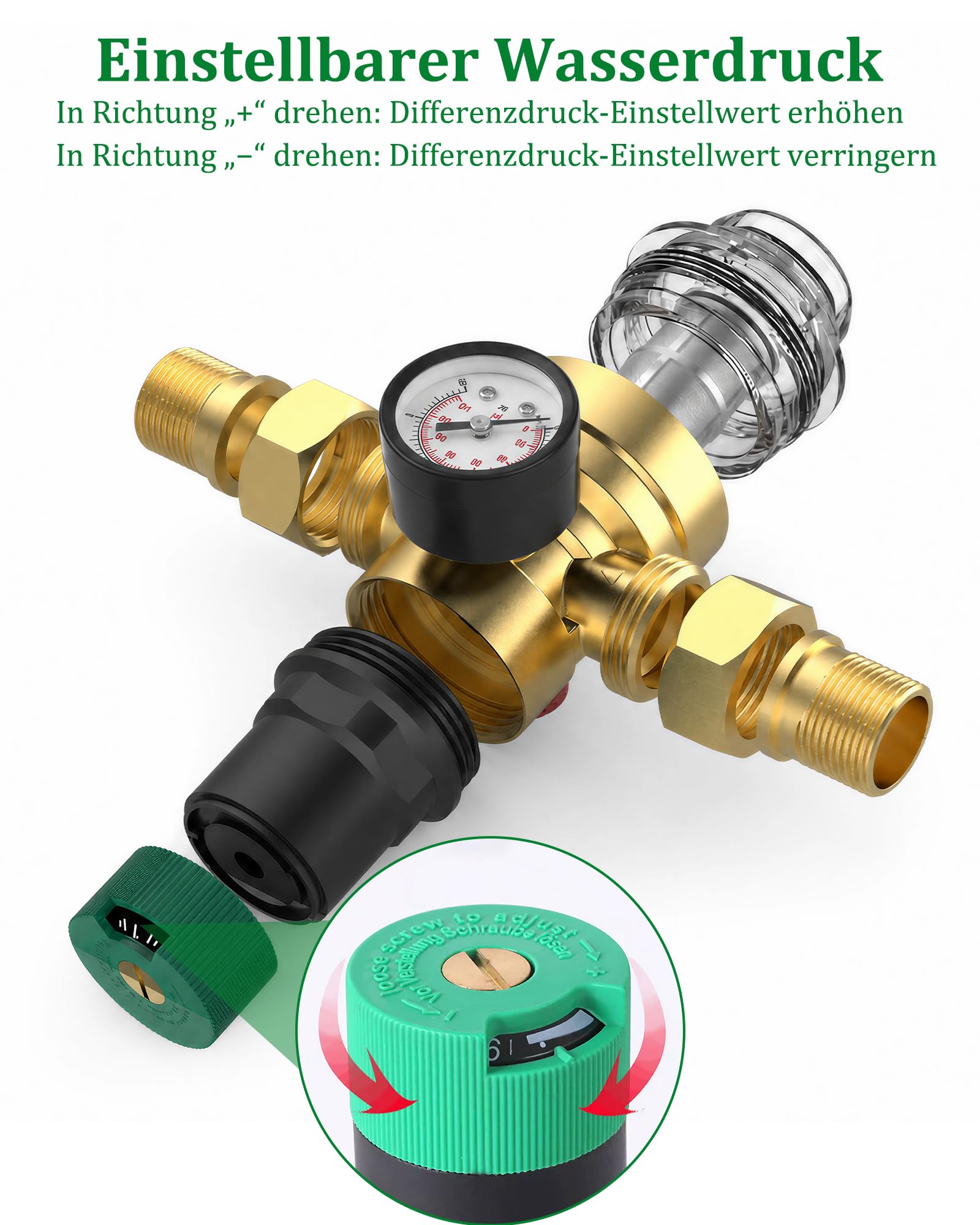 Filtr dokładny do płukania z adapterem: 1" - G3/4" MNPT kran filtr wody kombinacja filtrów wielokrotnego użytku do filtracji wody pitnej wąż do wody pitnej (3/4 cala + manometr)