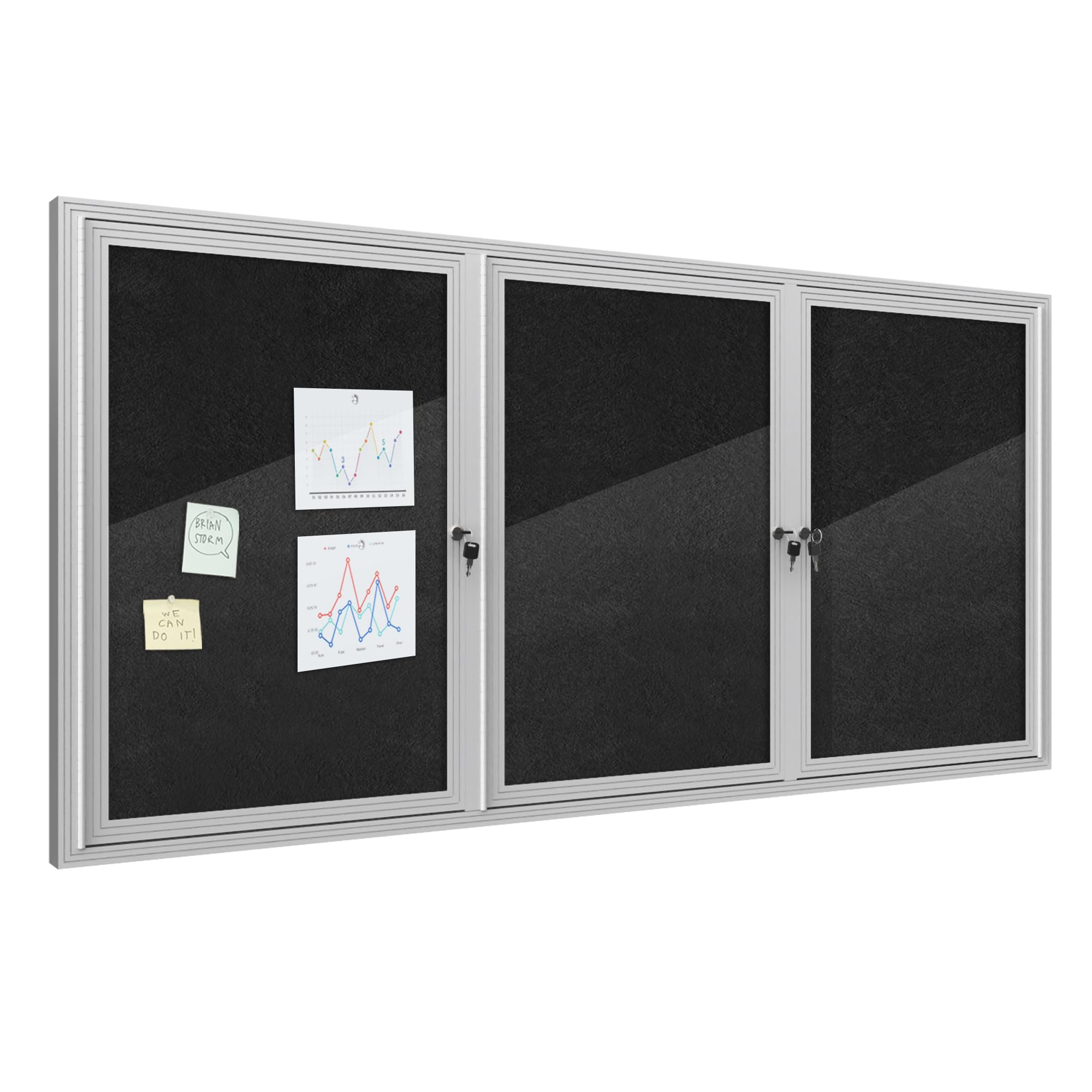 Photo 1 of Mifuro 70"x34" Enclosed Bulletin Board, Outdoor Lockable Weather-Resistant Aluminum Cork Noticeboard for School & Office, Silver Frame w/Black Flet
