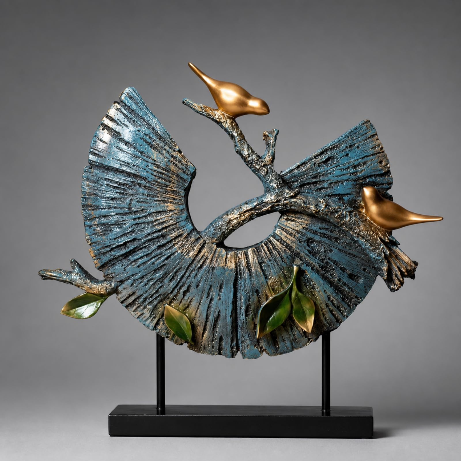 Scultura da Tavolo Astratto Scultura con Uccelli Dorato Statuetta Non Rappresentativa per Consolle, Ingresso