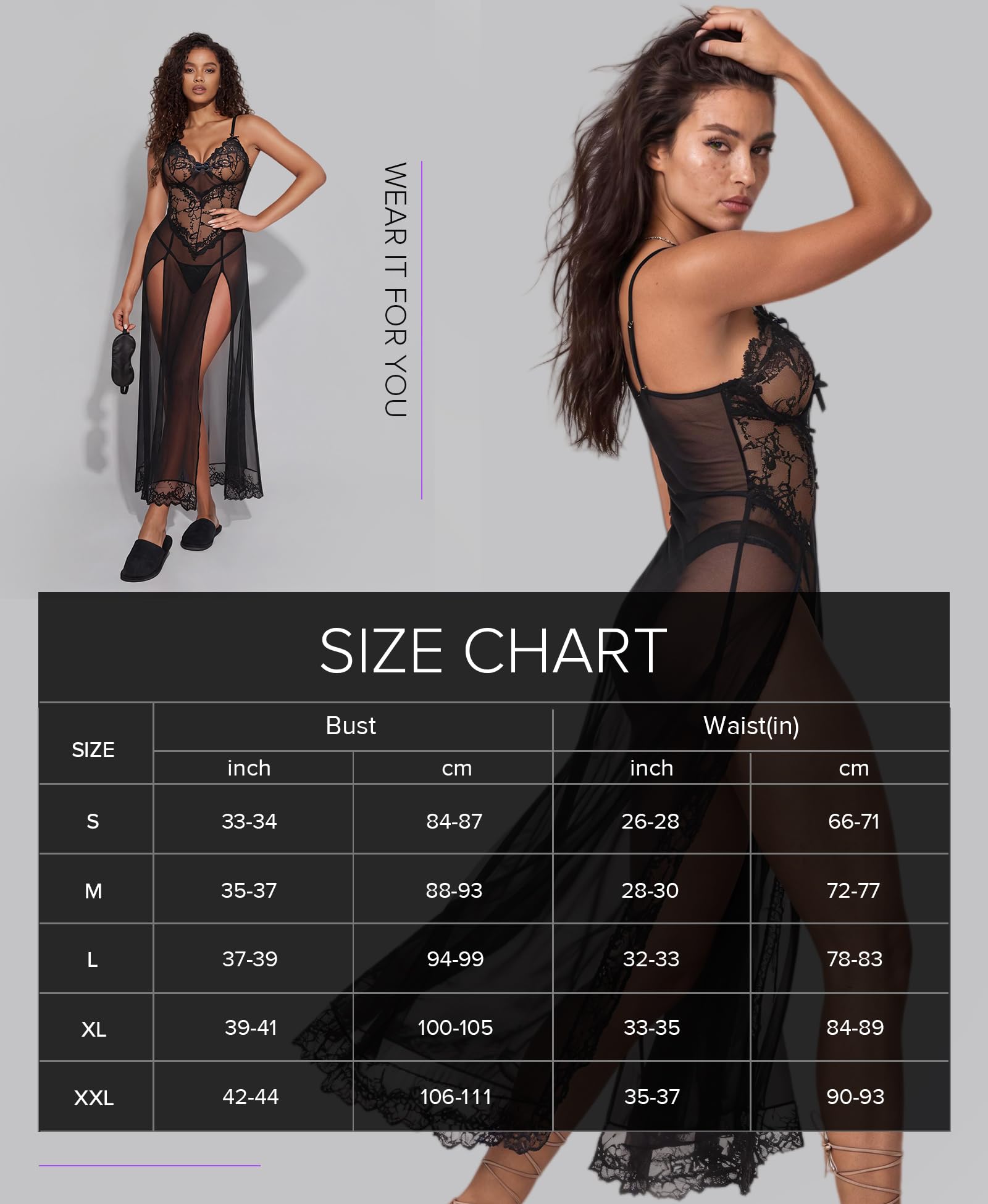 RSLOVE Lingerie Sexy Nuisette Femme Robe Vêtements de Nuit