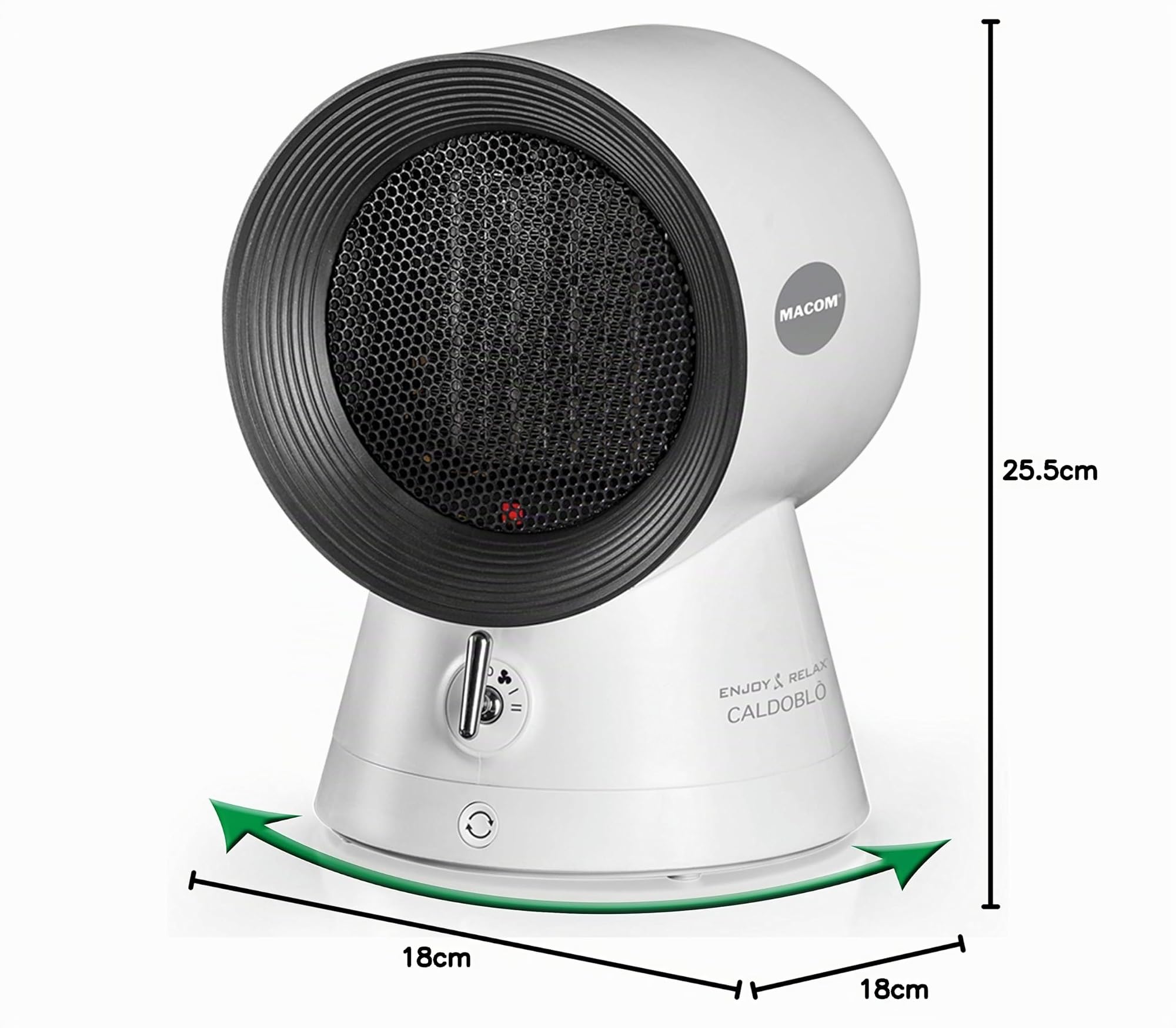 MACOM Termoventilatore Ceramico a Basso Consumo Energetico, 2 Livelli di Temperatura, Termostato Ambiente, Enjoy & Relax 932 CALDOBLO'