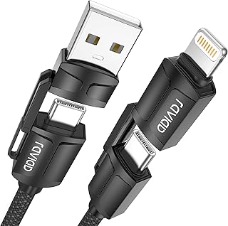RAVIAD Multi USB Cable, Universal Charging Cable Short [50 CM] Nylon Fast 4-in-1 Multiple Charging Cable 60W PD with USB C/A to Lightning, USBC/A to Type C for iPhone 16/15, Galaxy S24/S23, Huawei