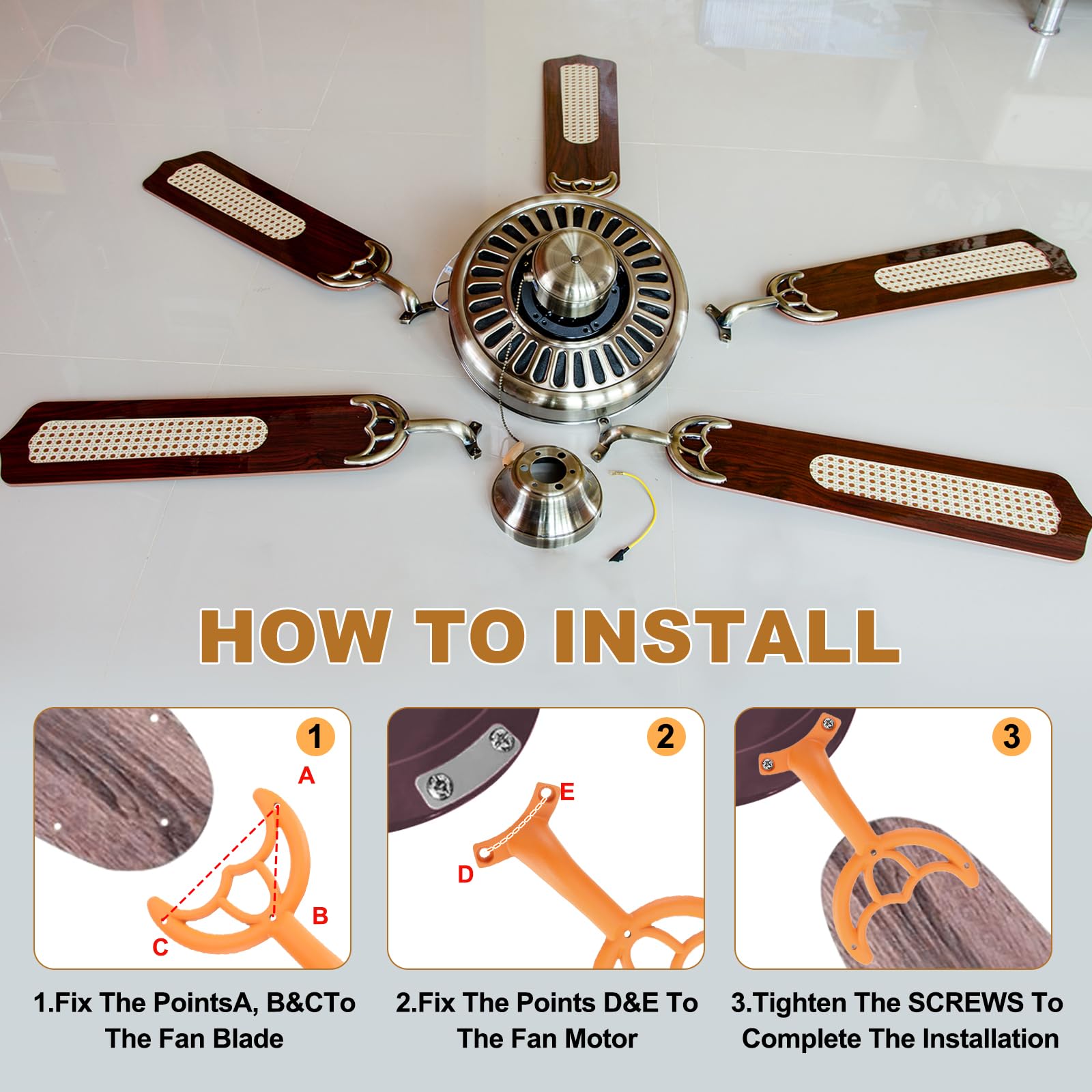 PATIKIL 5 Piezas Brazos De Aspas De Ventilador Color Naranja Oscuro.