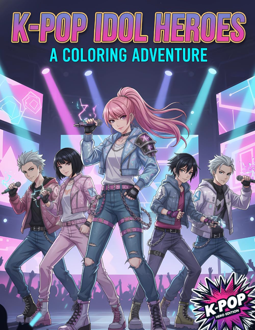 K-POP IDOL HEROES: Anime Kpop Coloring Adventure: Cool Girl and Boy Star Characters, Concert Stages, Demon Hunter Scenes and Poster Pages to Color