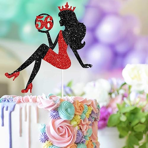 Miniatura 3 de Decoración de pastel con silueta de niña sentada roja y negra con glamour para dama 56 cumpleaños temática reina suministros de decoración de fiesta