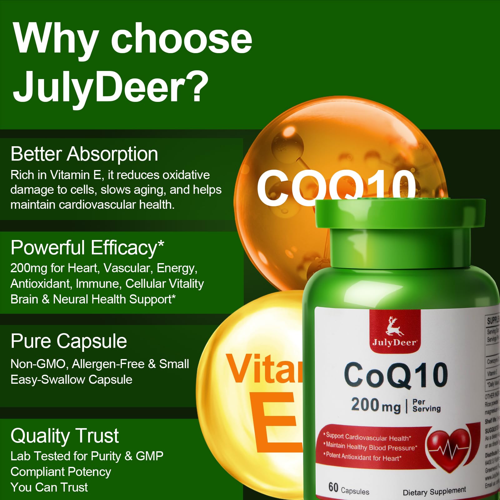 JulyDeer CoQ10 200mg with Vitamin E 20mg Coenzyme Q10 Supplement 60 Caps — Amazon image 7