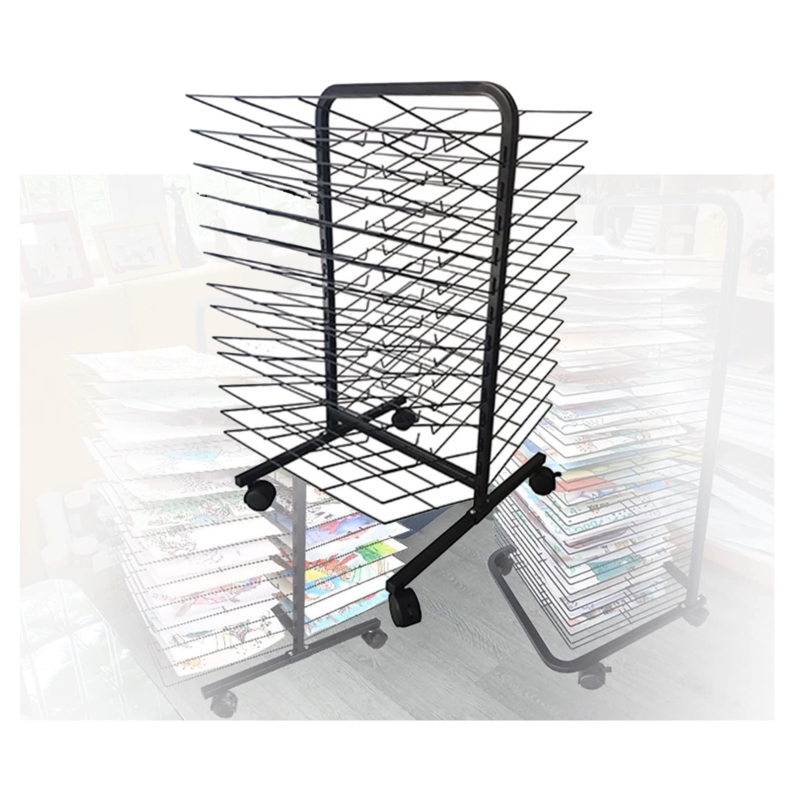Aioneer Art Drying Rack,26 Shelves,Drying Easel,Art Studio,Educational Product Drying Rack,Space-saving Shelf,Easy to Move with Pulleys