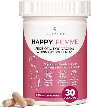 VITASEI Happy Femme Probiotic for Vaginal Microbiome Balance 30 Capsules | Probiotic with Lactobacillus, Vitamin D & Zinc for Daily Womens Vaginal Health & Urinary Support, Non-GMO & Gluten Free