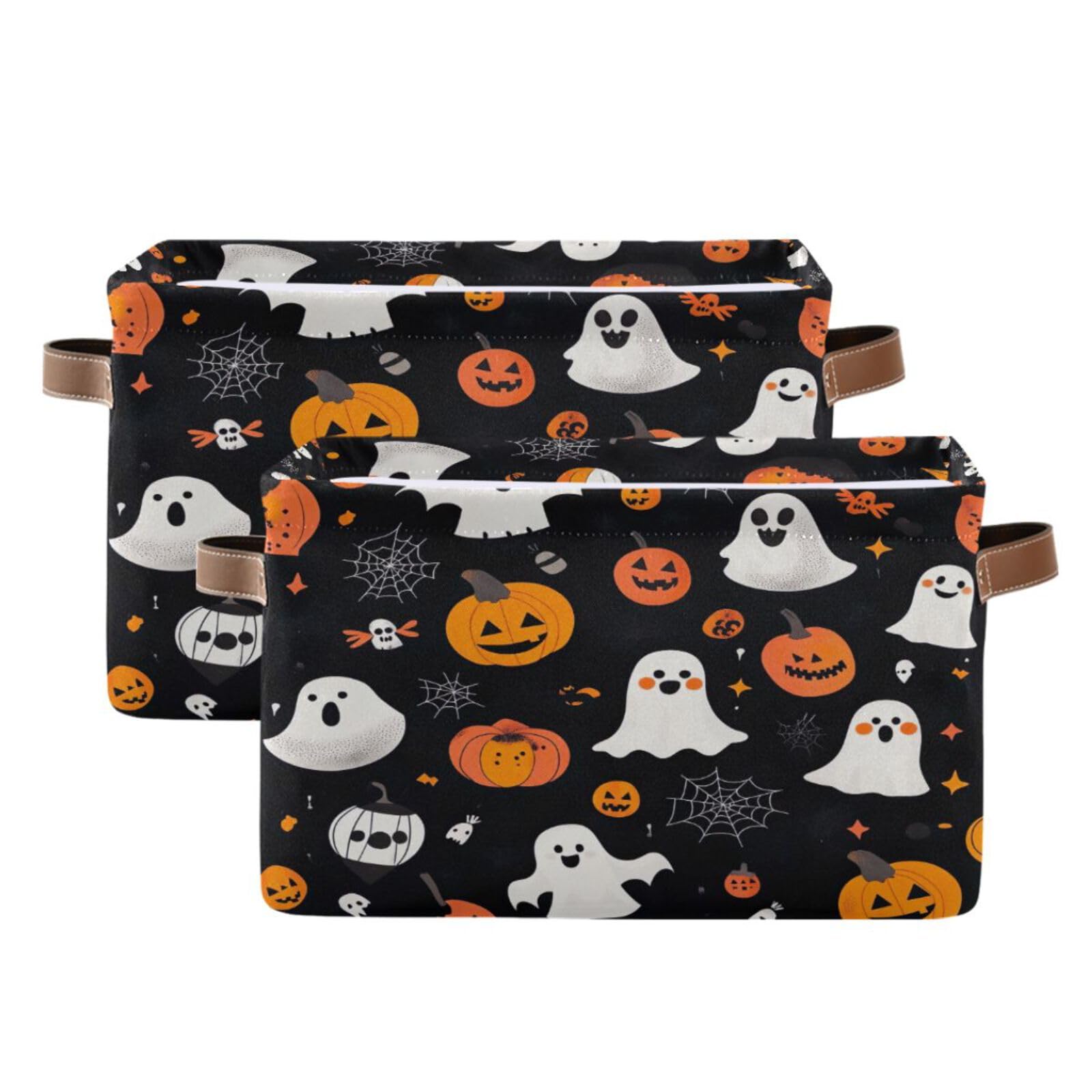Cgiub Halloween Boo Storage Basket Foldable Halloween Box Fabric Storage Bin with Handles Closet Organiser Boo Basket for Trick-or-Treat - Image 2