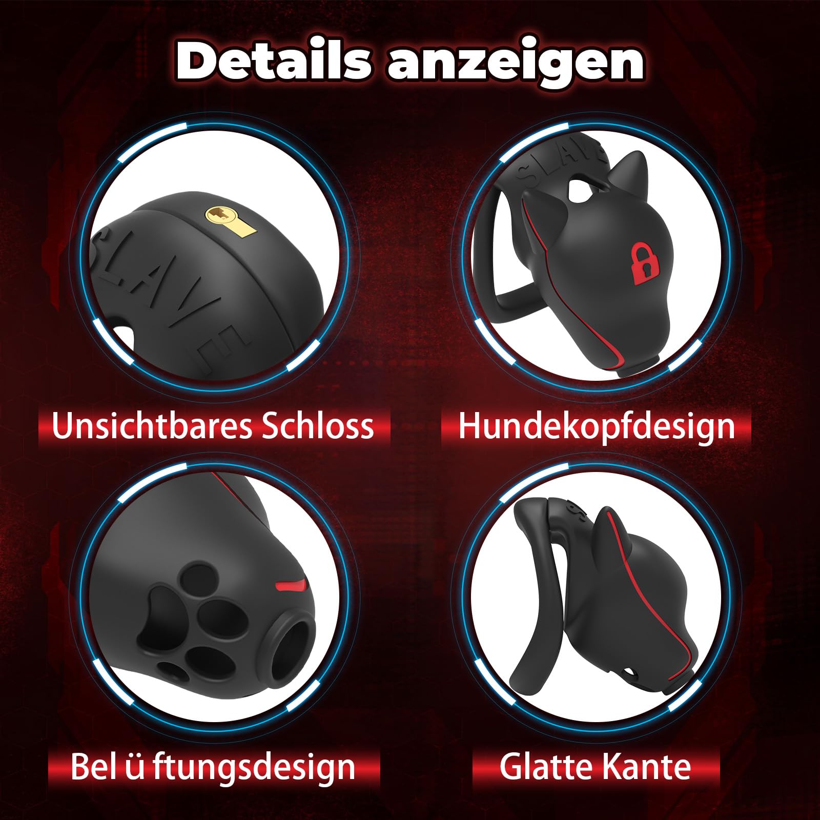 Sex Toýs Homme Cage de Chasteté pour Pénis avec 4 Anneaux Incurvés Cage Chastetée Tête de Chien avec Serrure et Ceinture Chastity Cage Légère en Résine pour la Contention du Pénis (A+Belt)