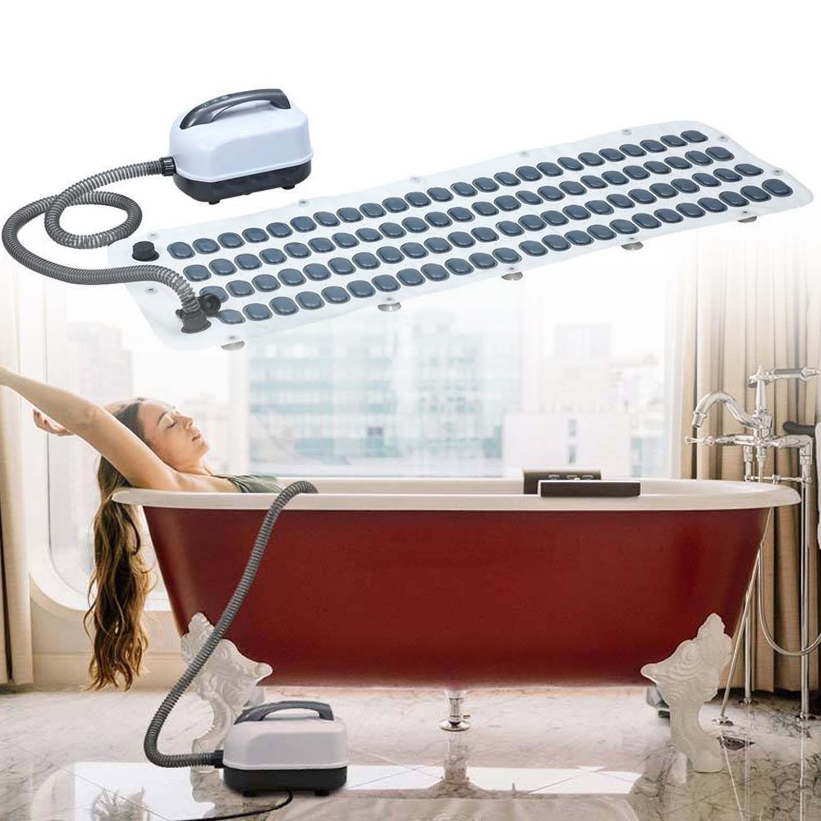 Alfombrilla inflable de masaje de baño con bomba de aire, almohada de baño de burbujas portátil grande, cómoda alfombrilla antideslizante para uso doméstico, 114 cm
