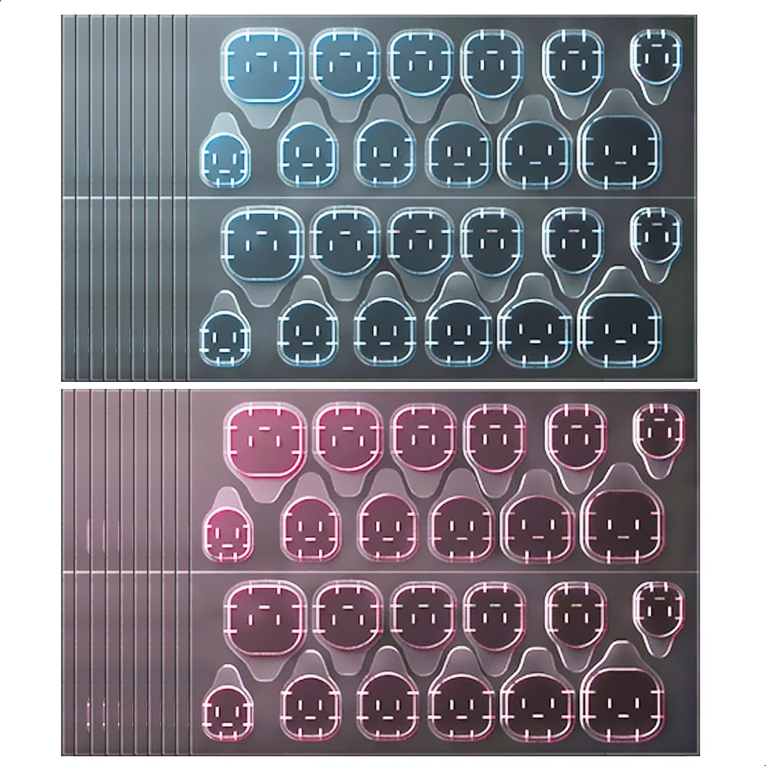 ネイルチップ 付け爪 つけ爪 両面テープ ネイル 粘着グミ つけづめ 接着剤 グルー 極薄 強力 防水 透明 粘着 テープ (20シート/580枚) DIYゼリーネイルアートステッカーデカール (0.3mmブルー / 0.3mmピンク)