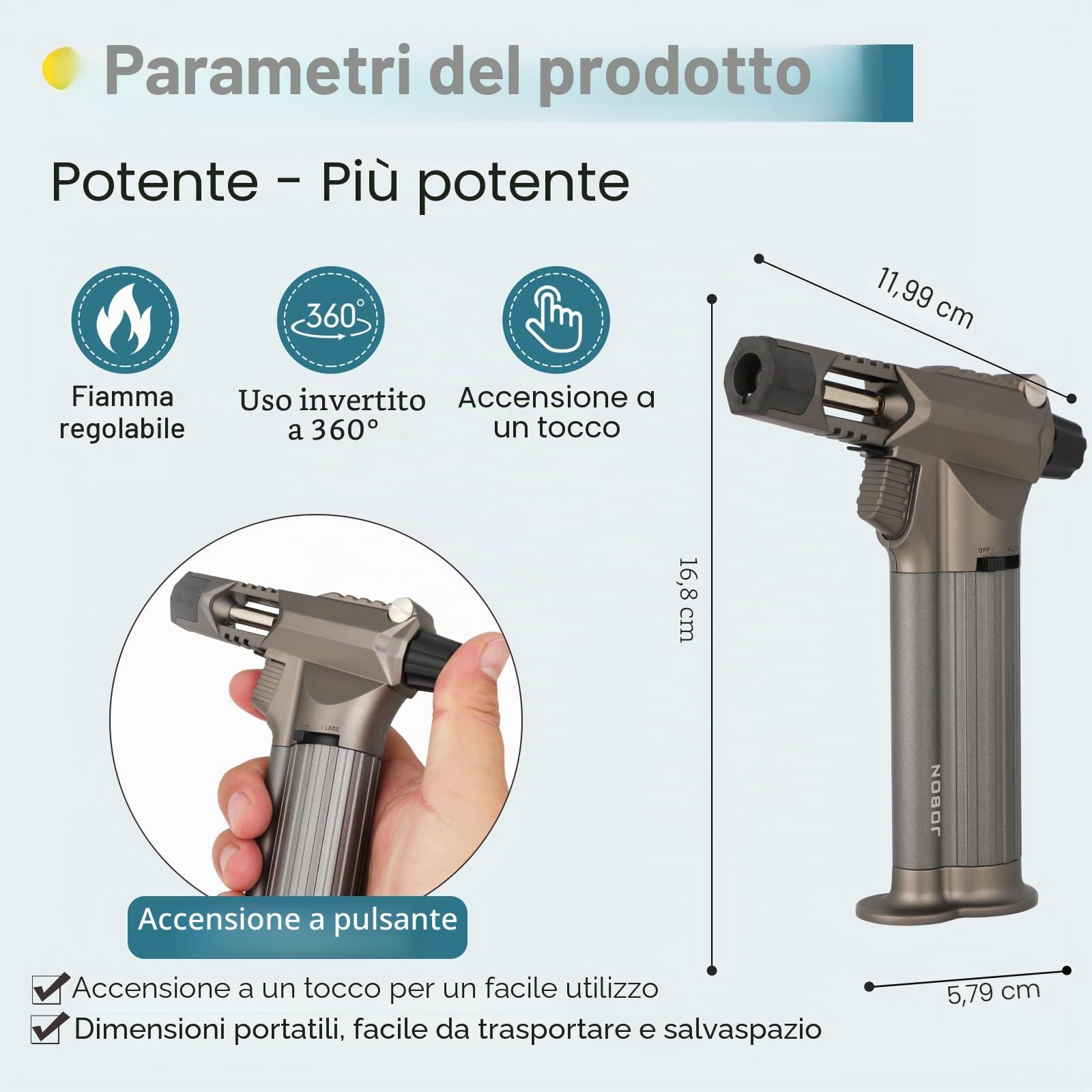 Tutto in metallo, bruciatore professionale da cucina con blocco di sicurezza, fiamma multiuso ricaricabile regolabile, per barbecue all'aperto, cottura
