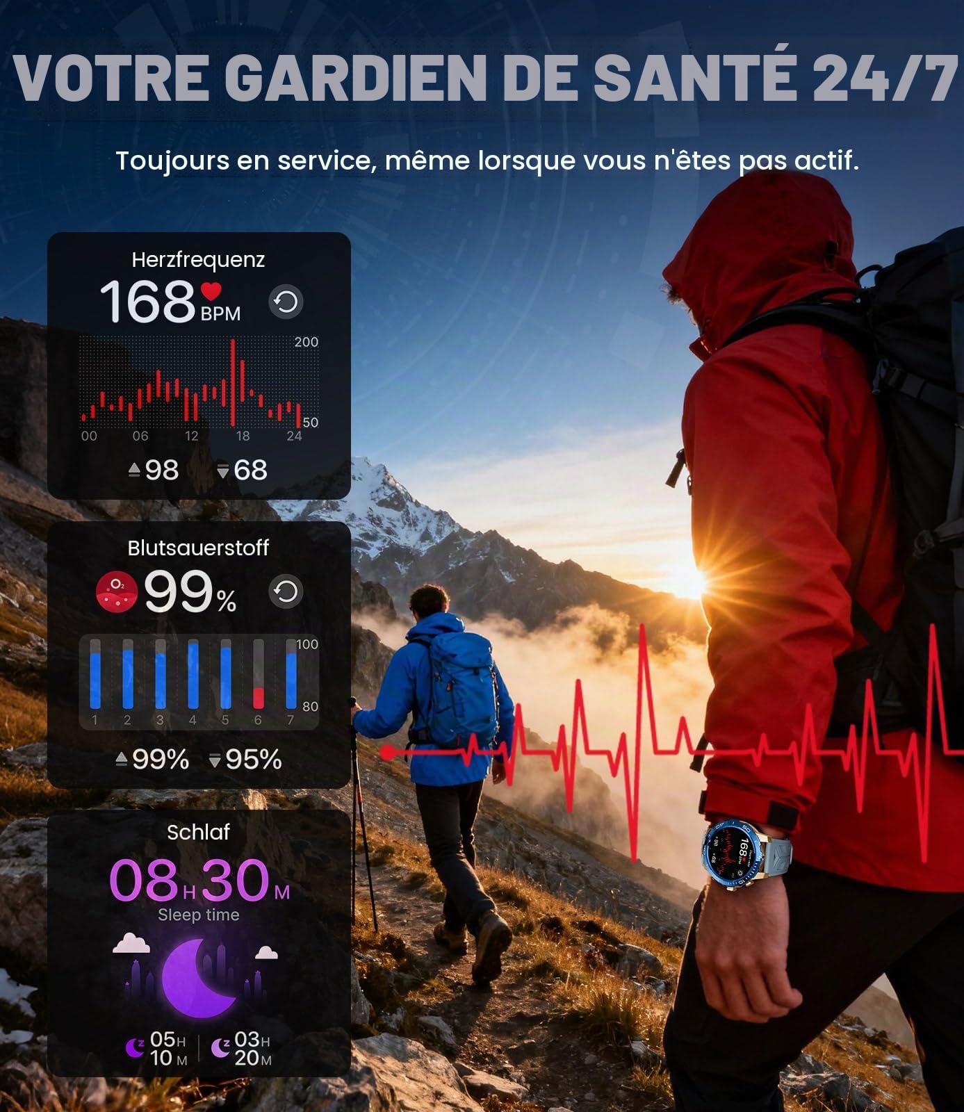 Montre Connectée Homme avec Poche/800mAh, 1,43" AMOLED Écran Luxe Smartwatch avec Appel Bluetooth, 200+ Sportmodi, IP68 Étanche, Fréquence Cardiaque, Moniteur de Sommeil pour iOS Android