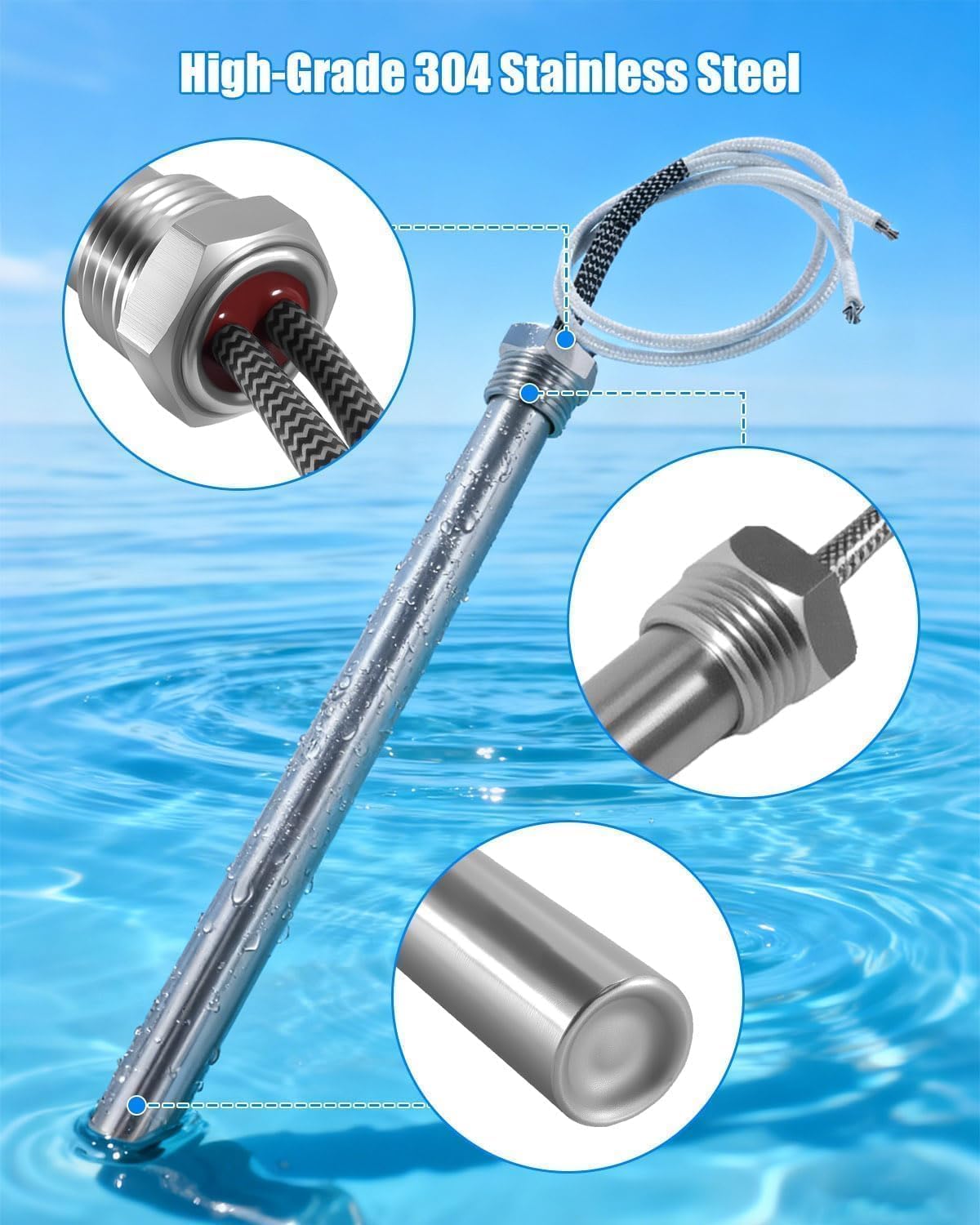 1500W 120V Immersion Cartridge Heater, Hot Rod Heating Element 304 Stainless Steel for Car Industry Food Processing Household etc, 3/4 Inch Thread