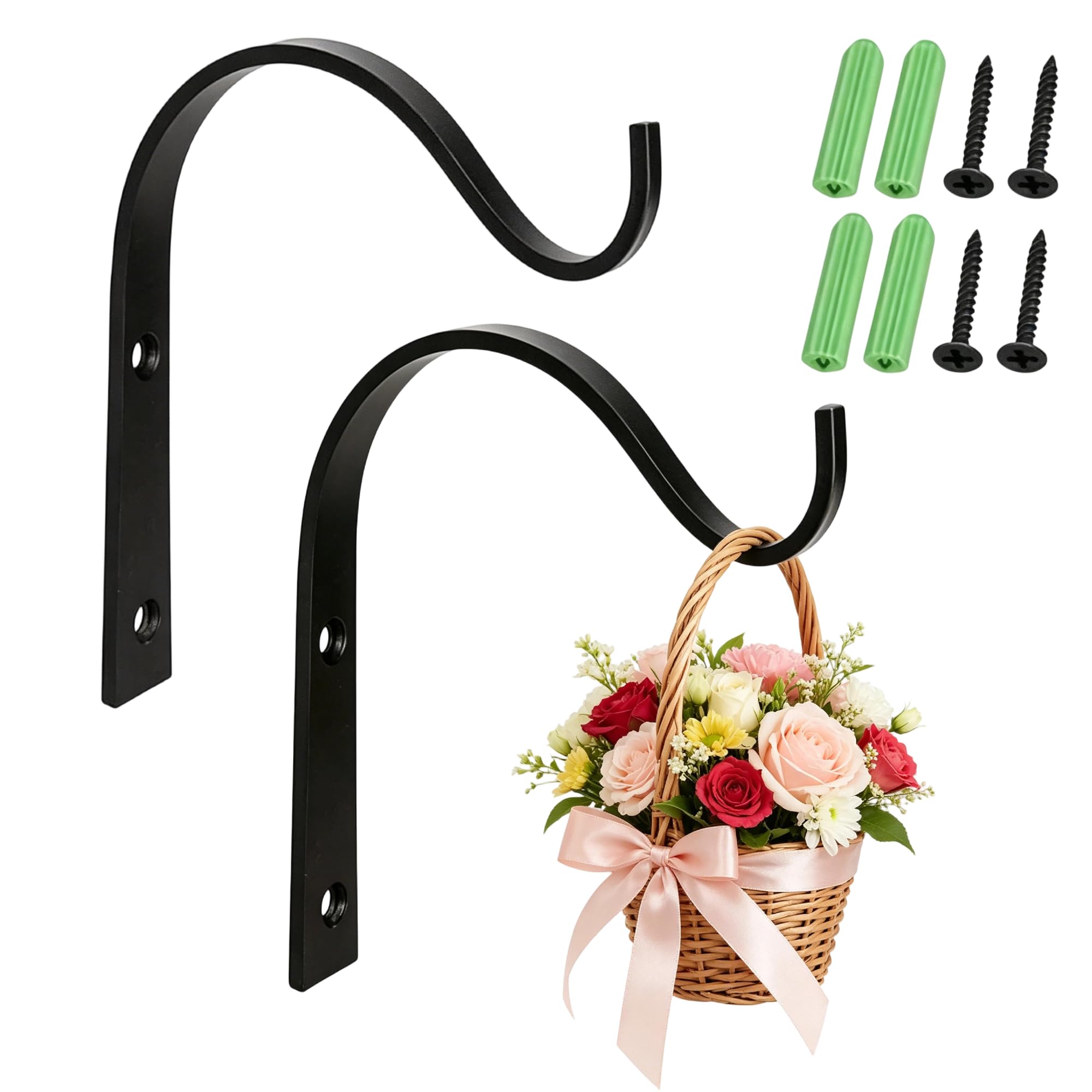 2PCS Hanging Basket Brackets,Iron Wall Mounted Plant Hooks for Garden