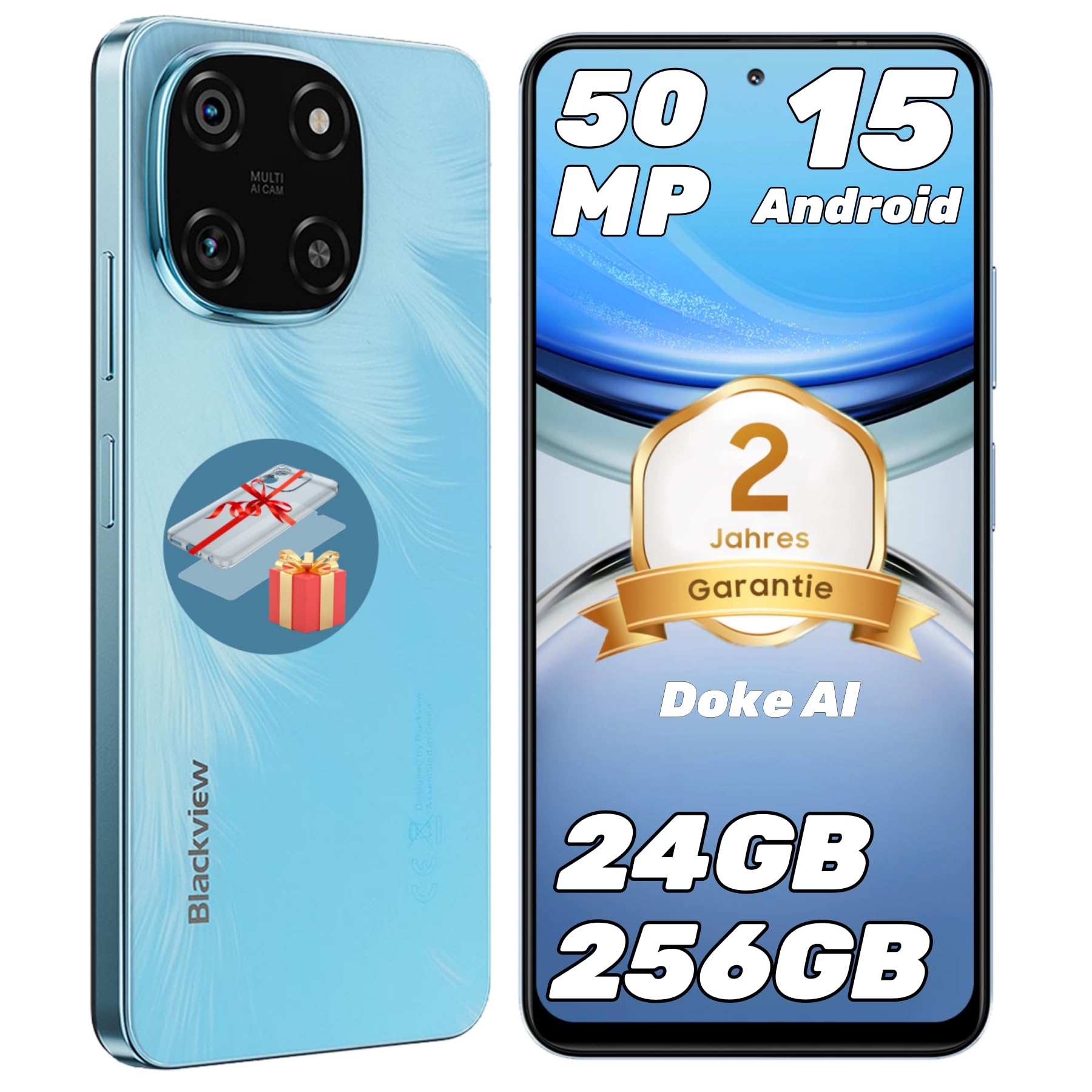 Blackview Color 6 Smartphone 24GB+256GB Android 15 Telefonos Moviles, 50+13MP, MTK G81 Core, 6.67" 90Hz, 5000mAh, Telefono Celulares Dual SIM/Face ID/Fingerprint/OTG/GPS