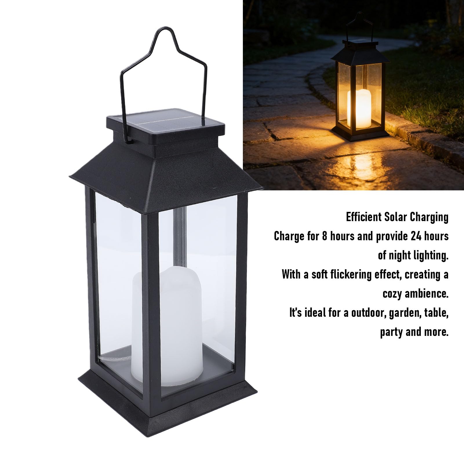 2pcs Lanterne Solari da Esterno con Candela LED Sfarfallegiante, Lanterne