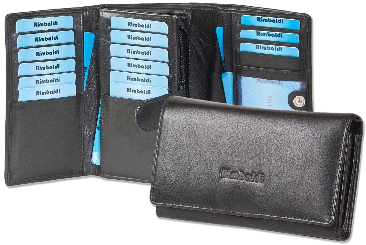 Monedero con mucho espacio, piel natural de vaca, negro (negro) - 2051609