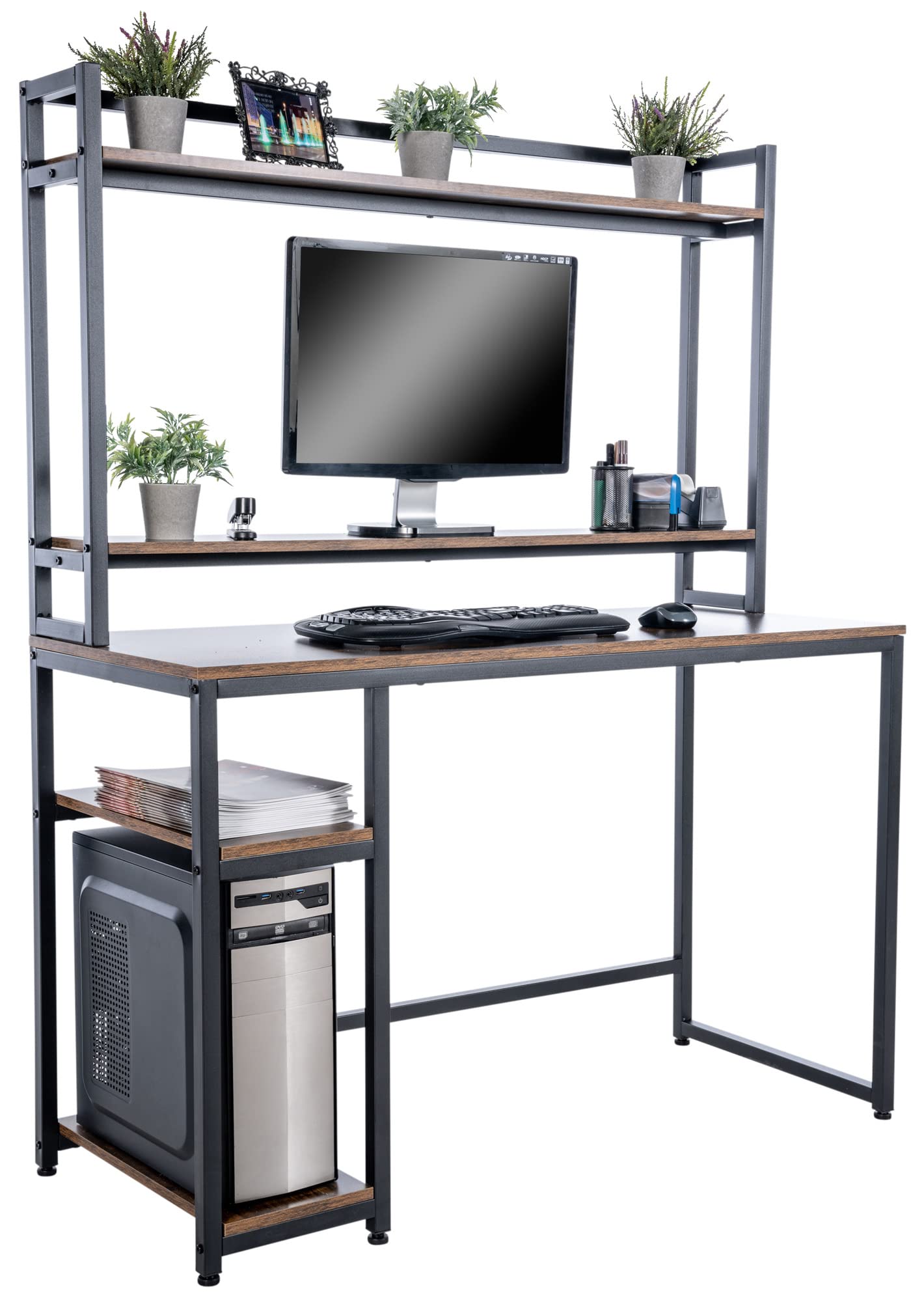 CLP Escritorio De Madera Billings con Estructura Metálica & Estantería I Mesa De Trabajo con Look Industrial, Color:Negro/marrón
