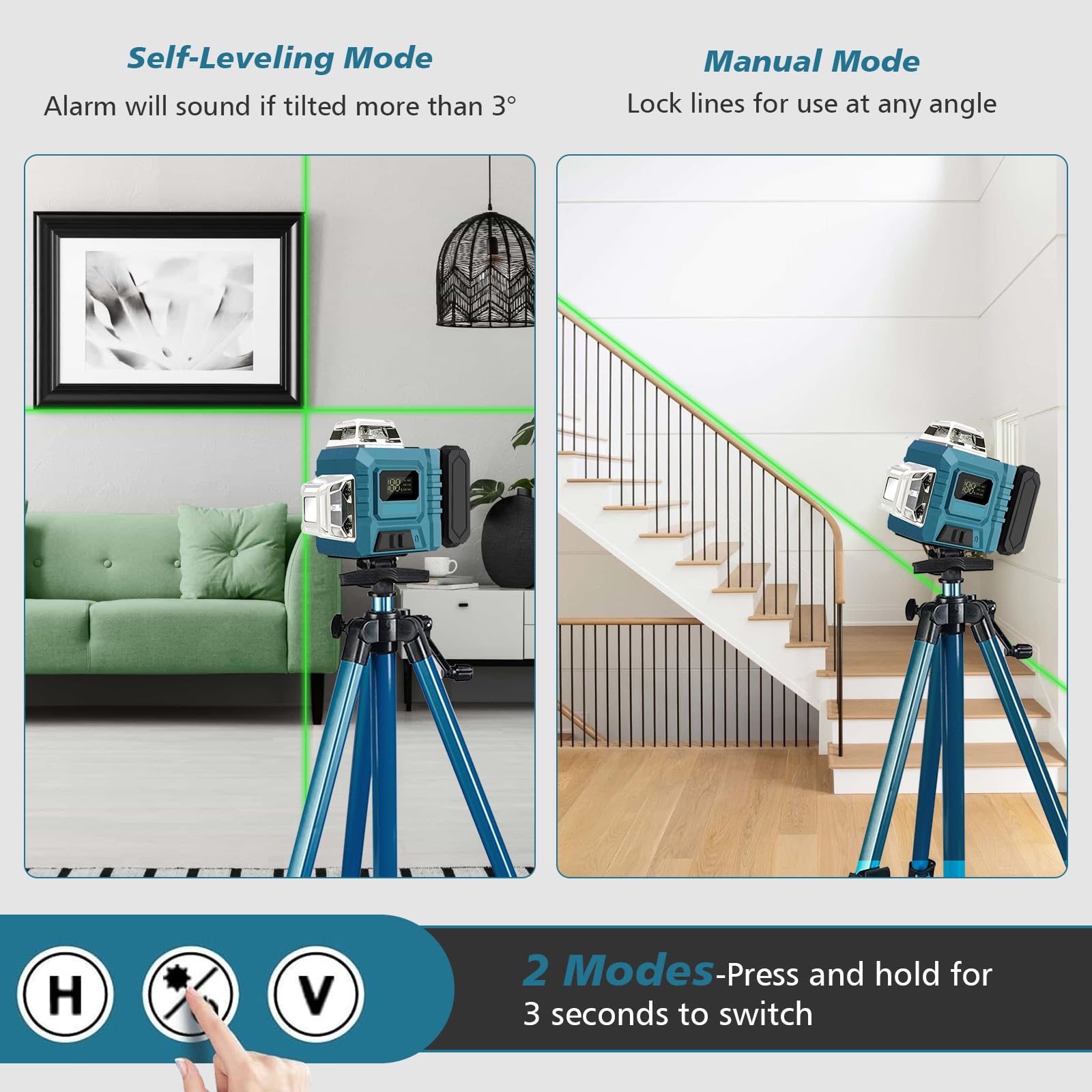 Laser a croce con treppiede, laser a croce 4D 16 linee, colore verde, con 2 batterie da 3000 mAh, livella a bolla 4 x 360°, autolivellante, laser a linea con indicatore LED e acqua IP54