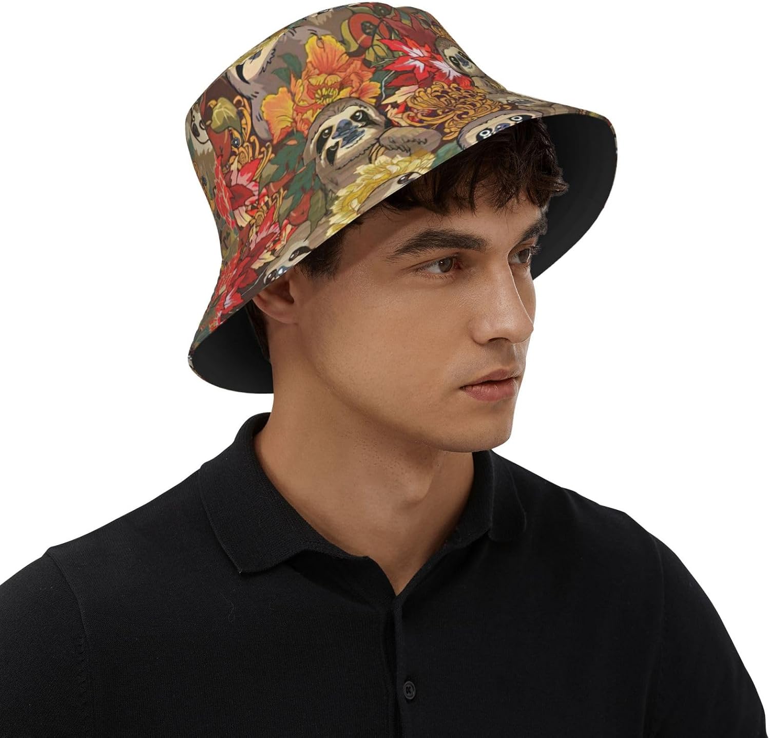 Bucket Hat Funny Sloths Print Summer Sun Hat Trendy Beach Funny Fisherman Hat for Men Women Unisex Black