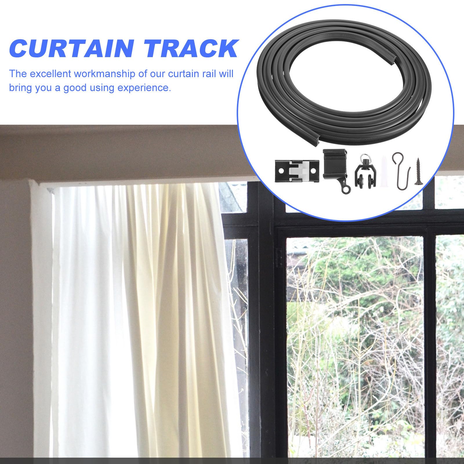 ULTECHNOVO Rail de Rideau Courbe Noir 5m, Flexible, 1 Set PVC Acier