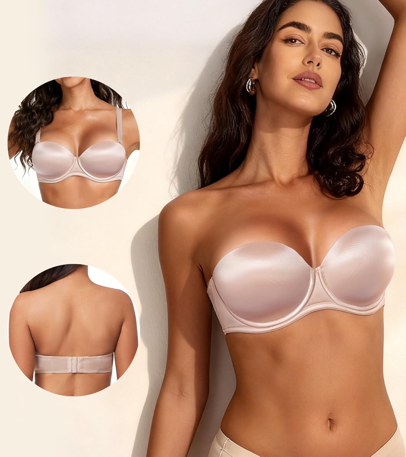 Lemorosy Strapless Push Up Bras for Women Underwire Thick Padded Multiway Convertible Everyday Bra - Image 5