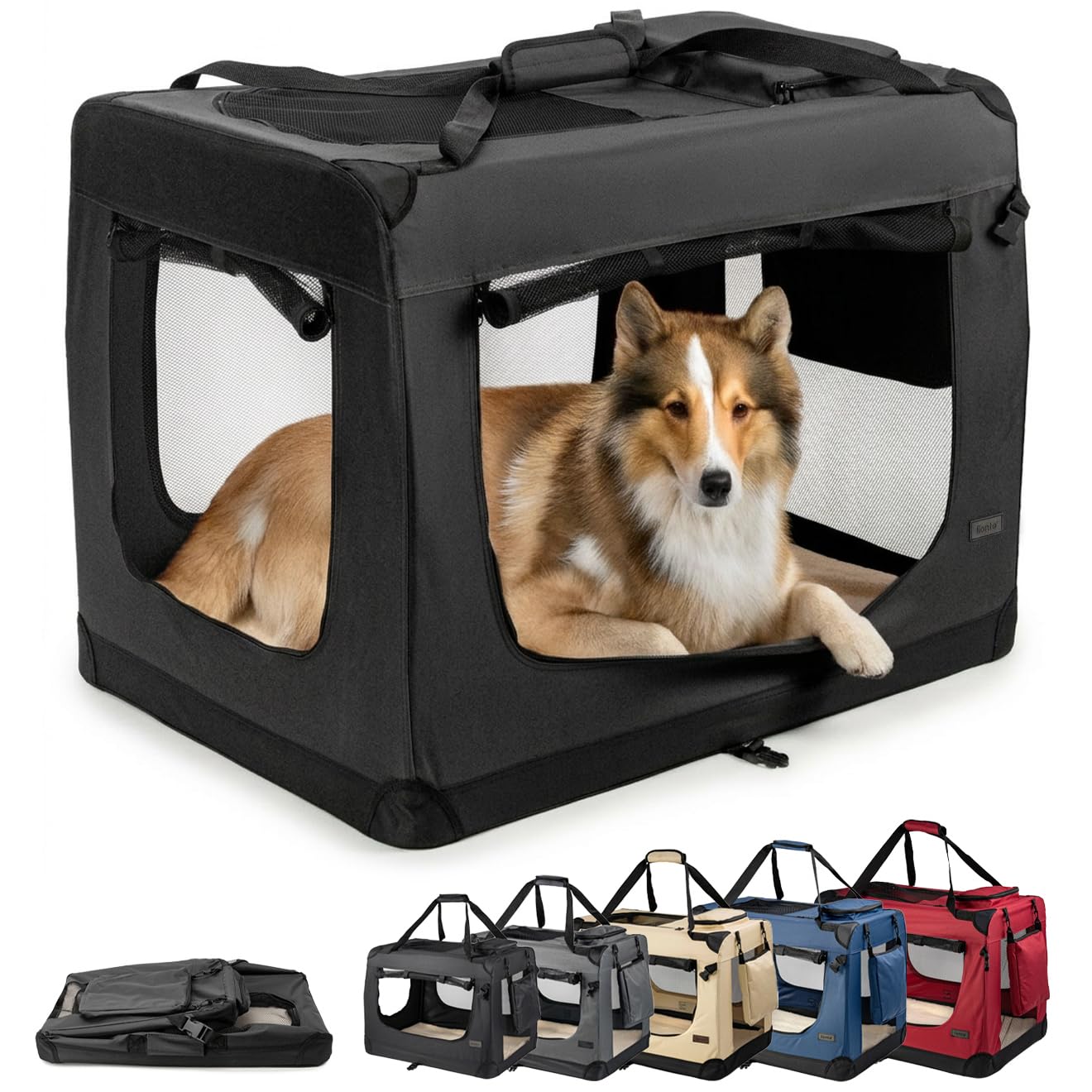 lionto Transportín para Perros Bolsa transportín para Perros Transportín Plegable Autobox Bolsa para Animales pequeños, (XXL) 90x61x65 cm Negro