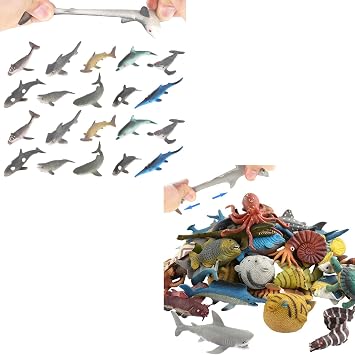 ValeforToy 20 Pcs Mini Rubber Shark and 18 Pcs mini Floating Ocean Animal Rubber Toy Set