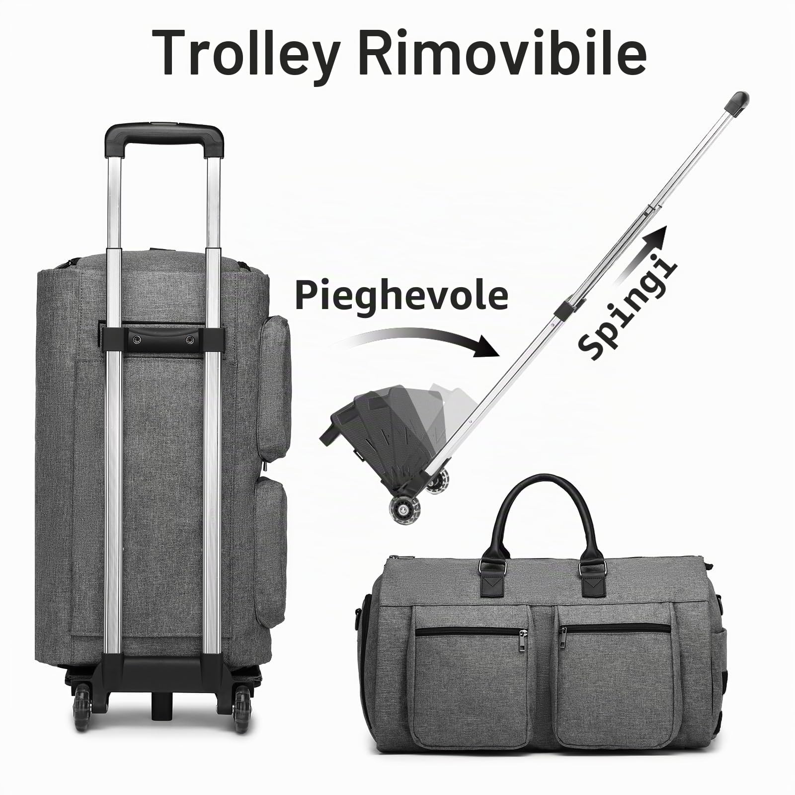 Borse per indumenti, borsa per indumenti con ruote, borsa per indumenti da viaggio con scomparto per scarpe, borsone con ruote