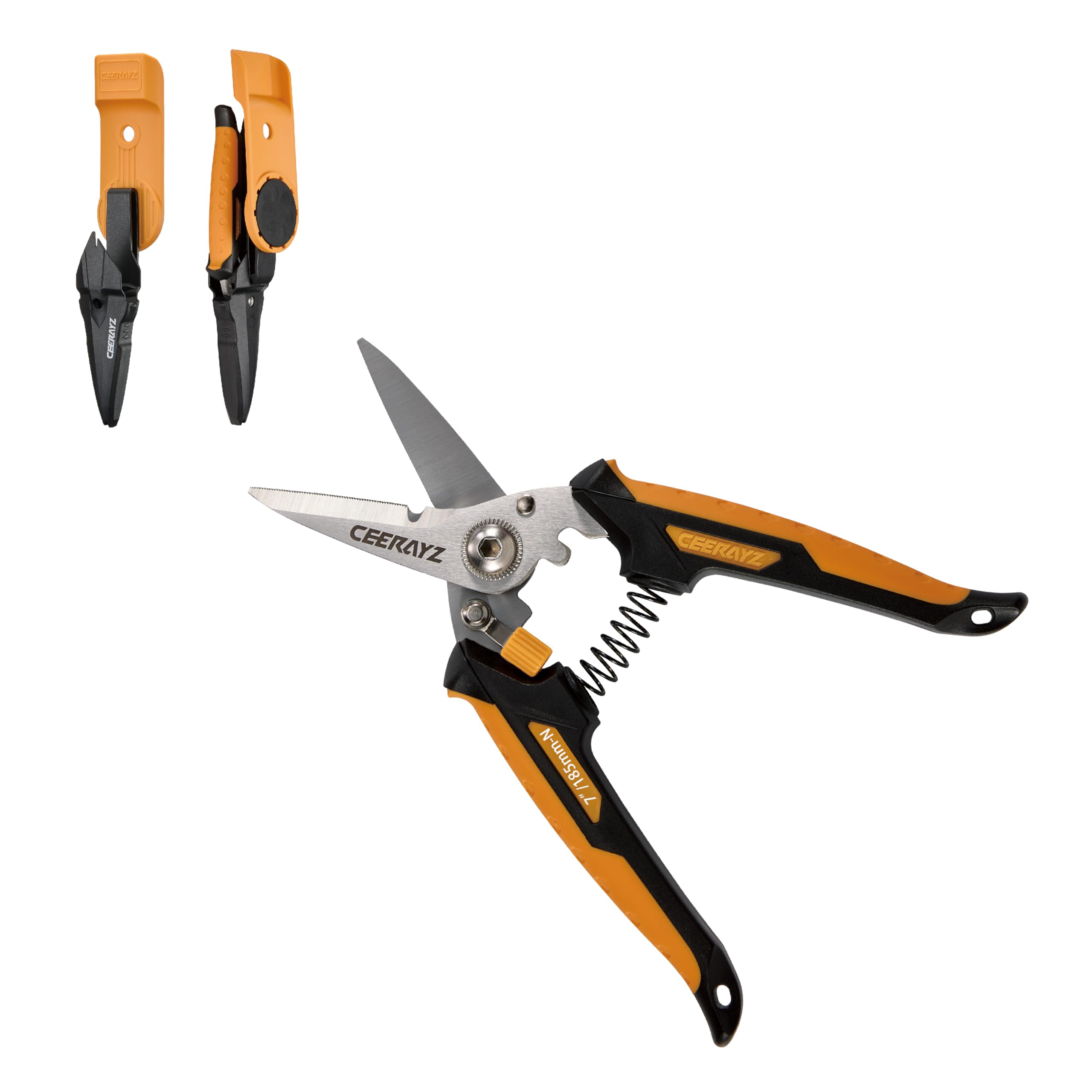 CEERAYZ 7" Notch Scissors All Purpose, Heavy Duty, Multipurpose, for DIY Projects, Production Lines, Pruning, with Protective Sheath and Magnetic