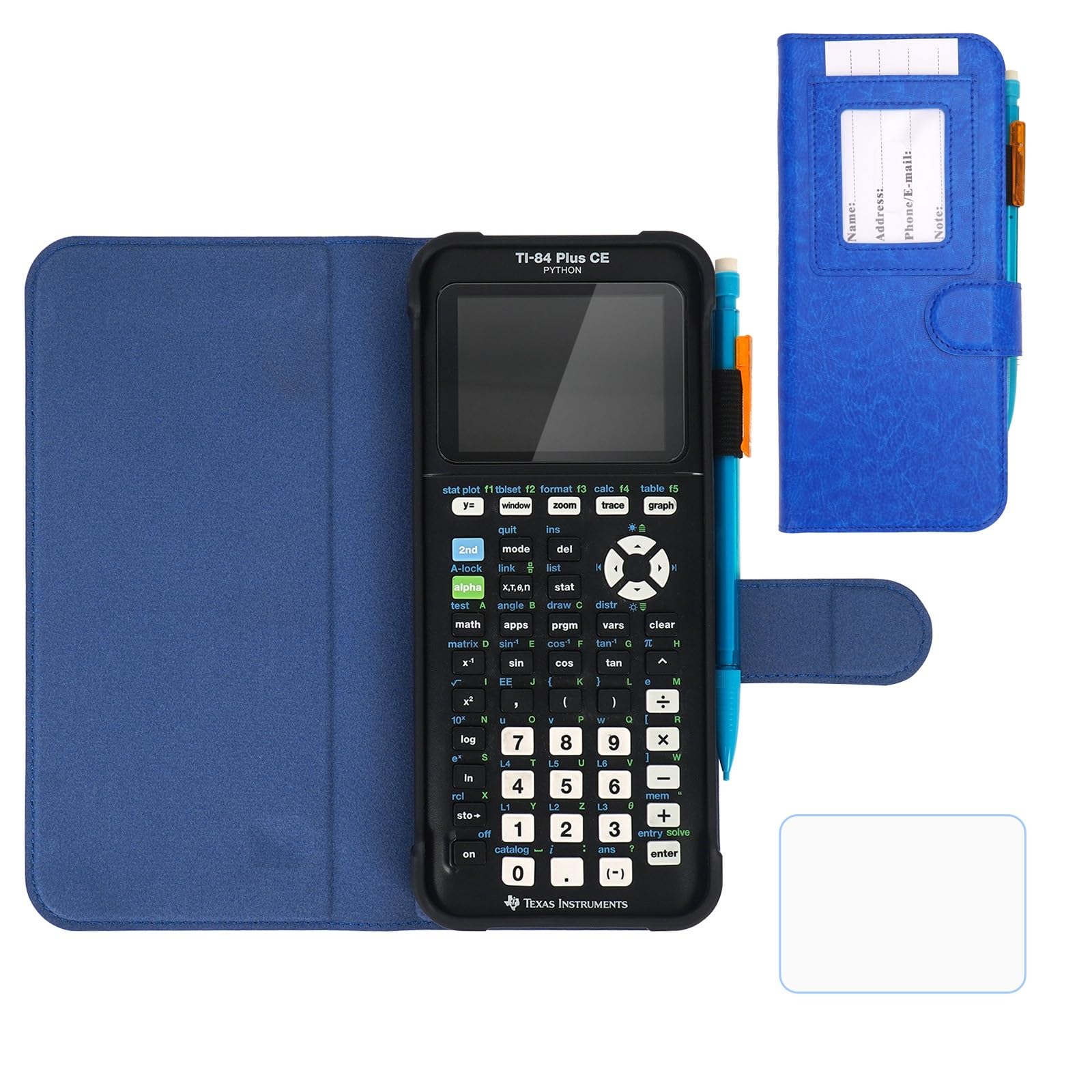 YouKnow PU Leather Protective Case Compatible with Texas Instruments TI-84 Plus CE Color Graphing Calculator with ID Card Slot (Only Case) (Blue)