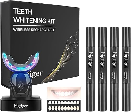 Kit de blanqueamiento dental con bandeja de blanqueamiento de dientes, luz LED inalámbrica, 16 minutos para blanquear los dientes, gel blanqueador