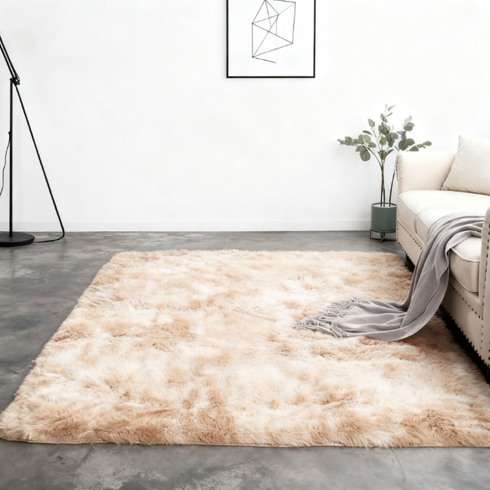 Hochflor Teppich Wohnzimmer 320 x 360 cm Shaggy Deko Langlebig Extra Weich Hochflor Flauschig Teppich Fußbodenheizung Geeignet, Khaki