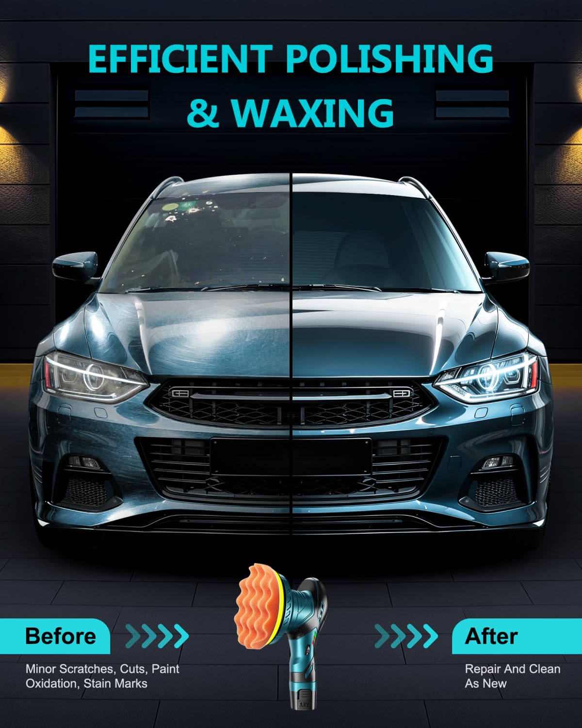 Cordless Car Buffer Polisher Kit - 6 Inch Dual Action Random Polishing Wax Machine for Car Detailing,2Pcs 2000mah Batteries,6 Variable Speed 2500-5000RPM,Orbital Polisher for Car Boat Polishing Waxing