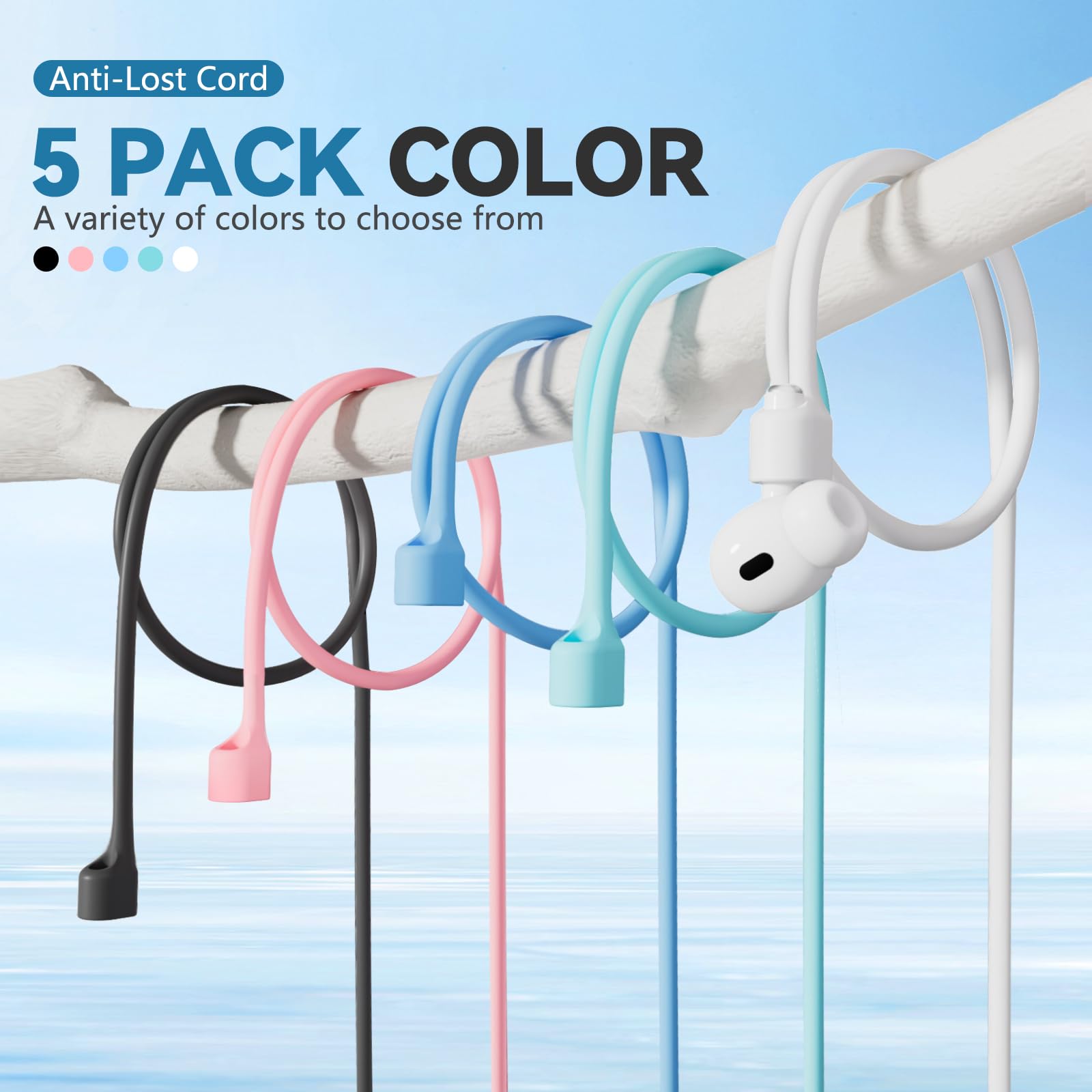 1 Pack Ultra Strong Magnetic Anti-Lost Straps for AirPods, Colorful Soft Silicone Sports Lanyard Compatible with AirPods 4rd / AirPod Pro 1st & 2nd / AirPod 3rd /AirPods 1&2 ,Neck Rope Cord- White: B7-sky Blue