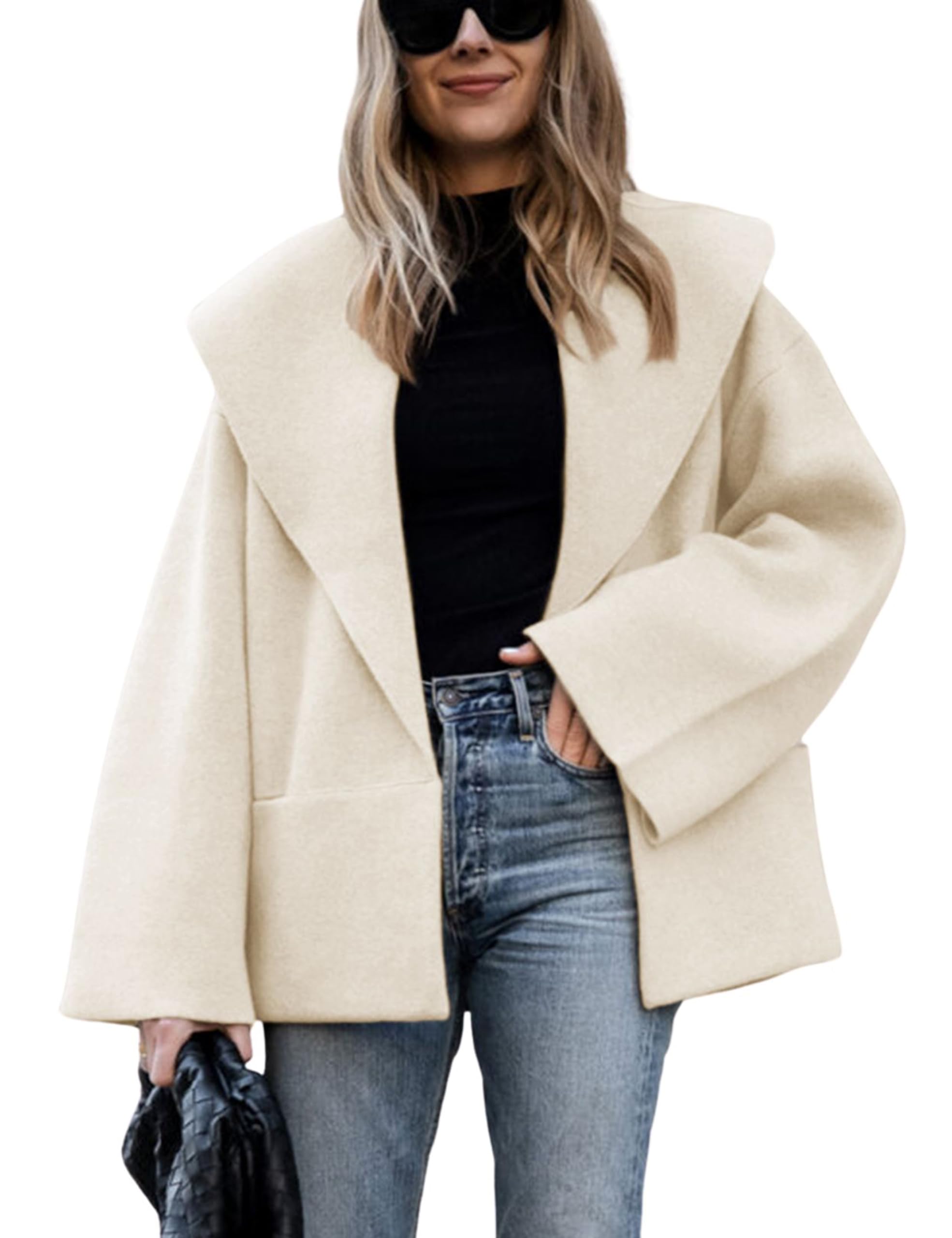 Hooever Womens Shawl Collar Sweater Oversized Cardigan Open Front Fall Winter Cropped Knit Sweater