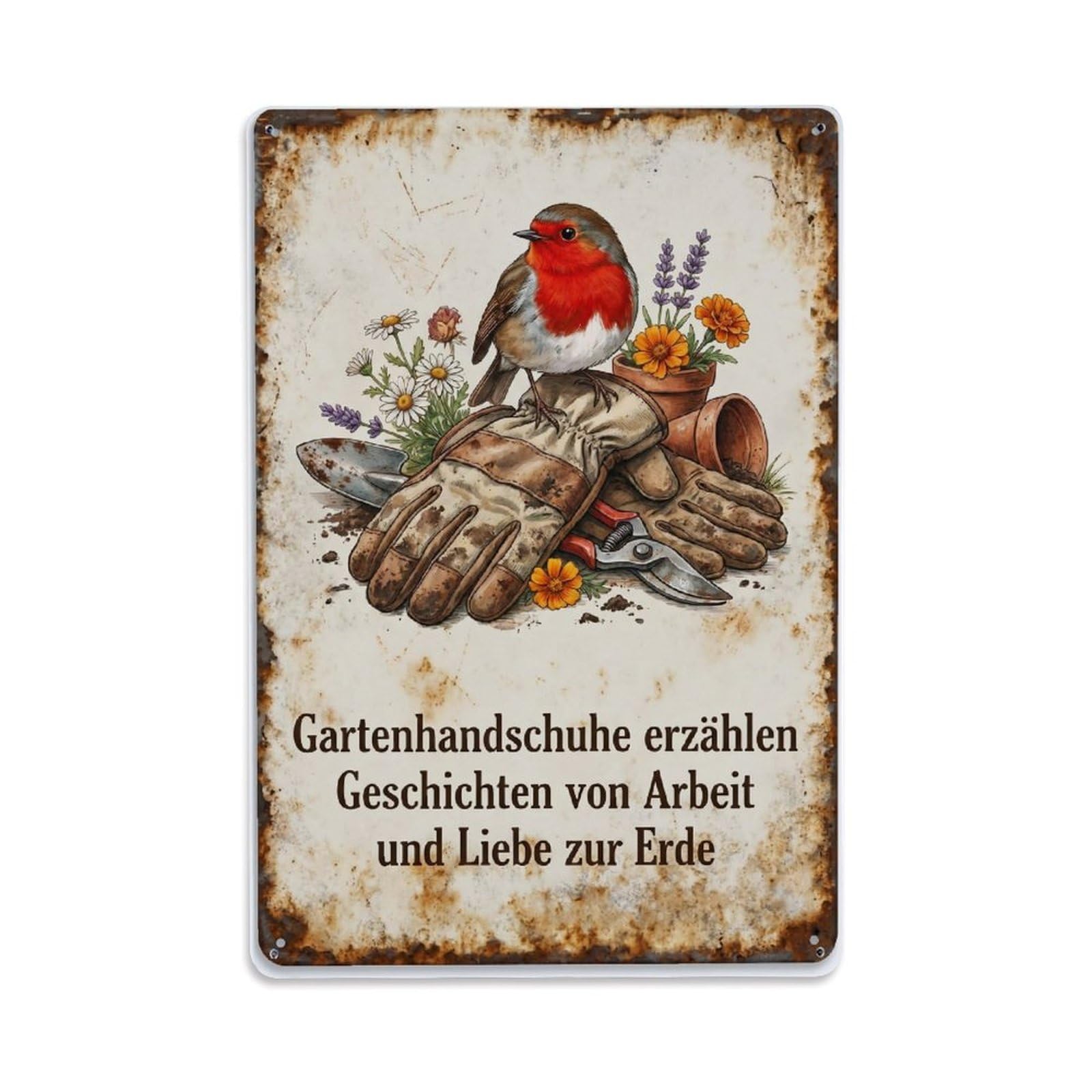 Fqnyr Style Robin Bird Garden Quote Gloves Metal Tin Sign Plaque Wall Decor For Cafe, Club Bar, Office, Home Garden Metal Poster 8X12inch