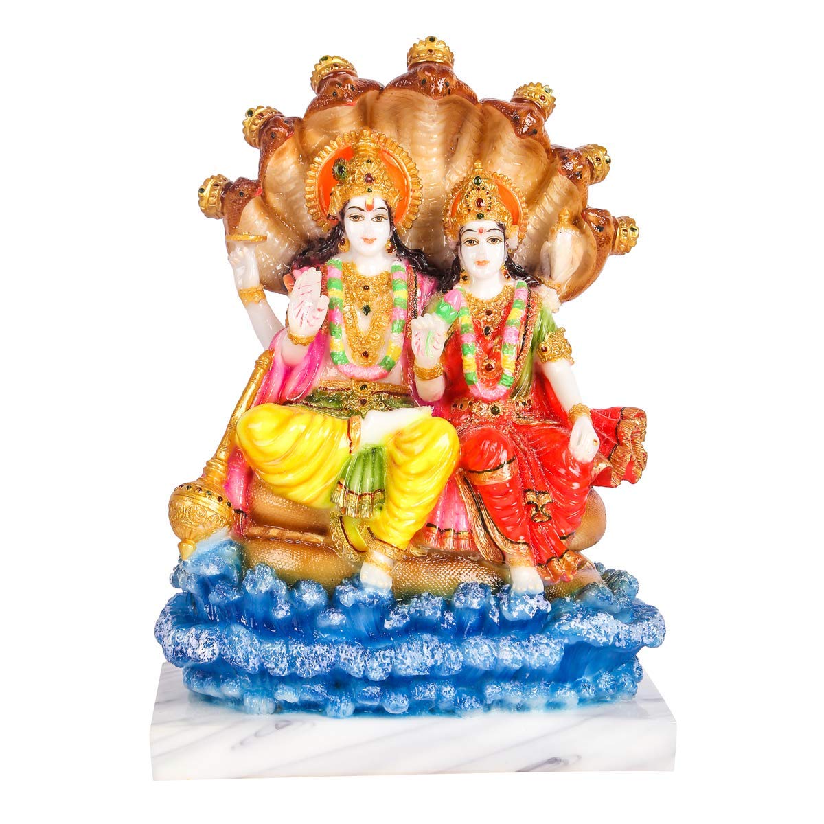 GLOOKS Vishnu Laxmi Marble Dust Idol 11Inch (Multi-Colored)