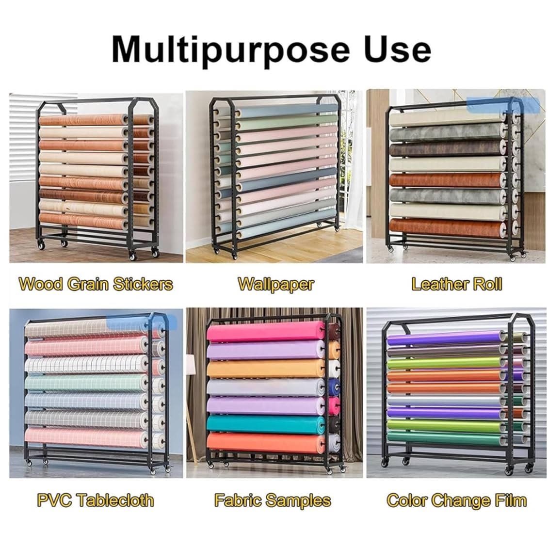 SturdySolut - Estantería de tela ajustable con 18 varillas para colgar, carrito textil para vinilo y telas SturdySolut, 175 cm
