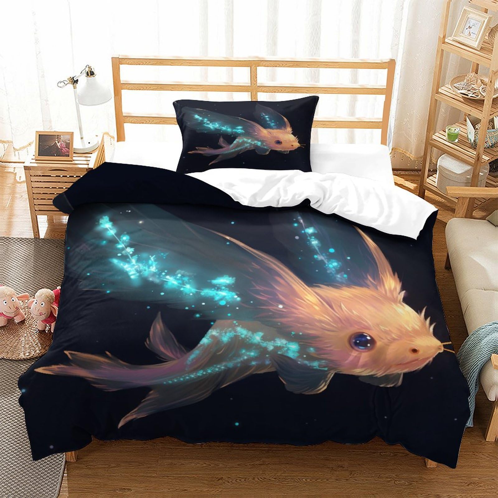 P1S9U7W5Y Dreamy Goldfish 3D Printed Duvet Cover Set 3pcs Microfiber Goldfish Bedding Set Single