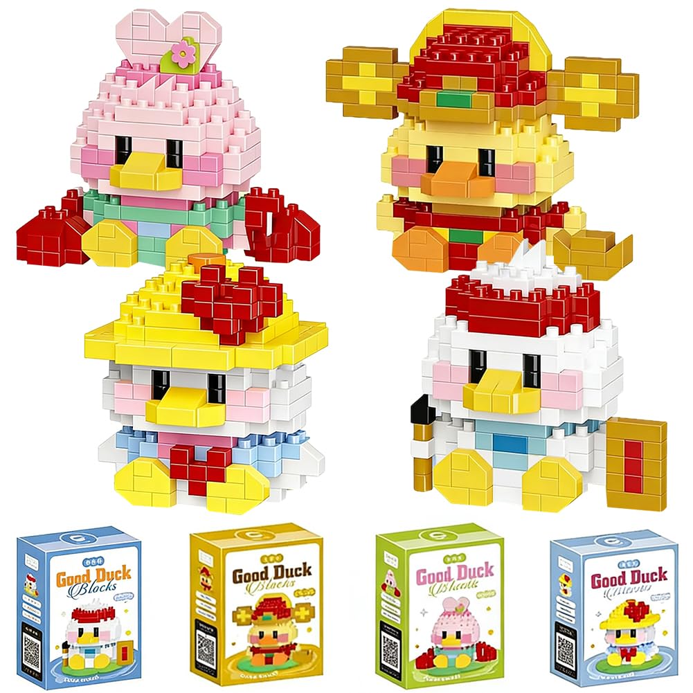LKNBIF Animal Building Blocks, 4 Pack Mini Building Blocks Set, Building Blocks Toys, Creative Decor Gift Idea, Animal Micro Building Blocks Suit, for Adults Boys Girls, Youth (Duck)