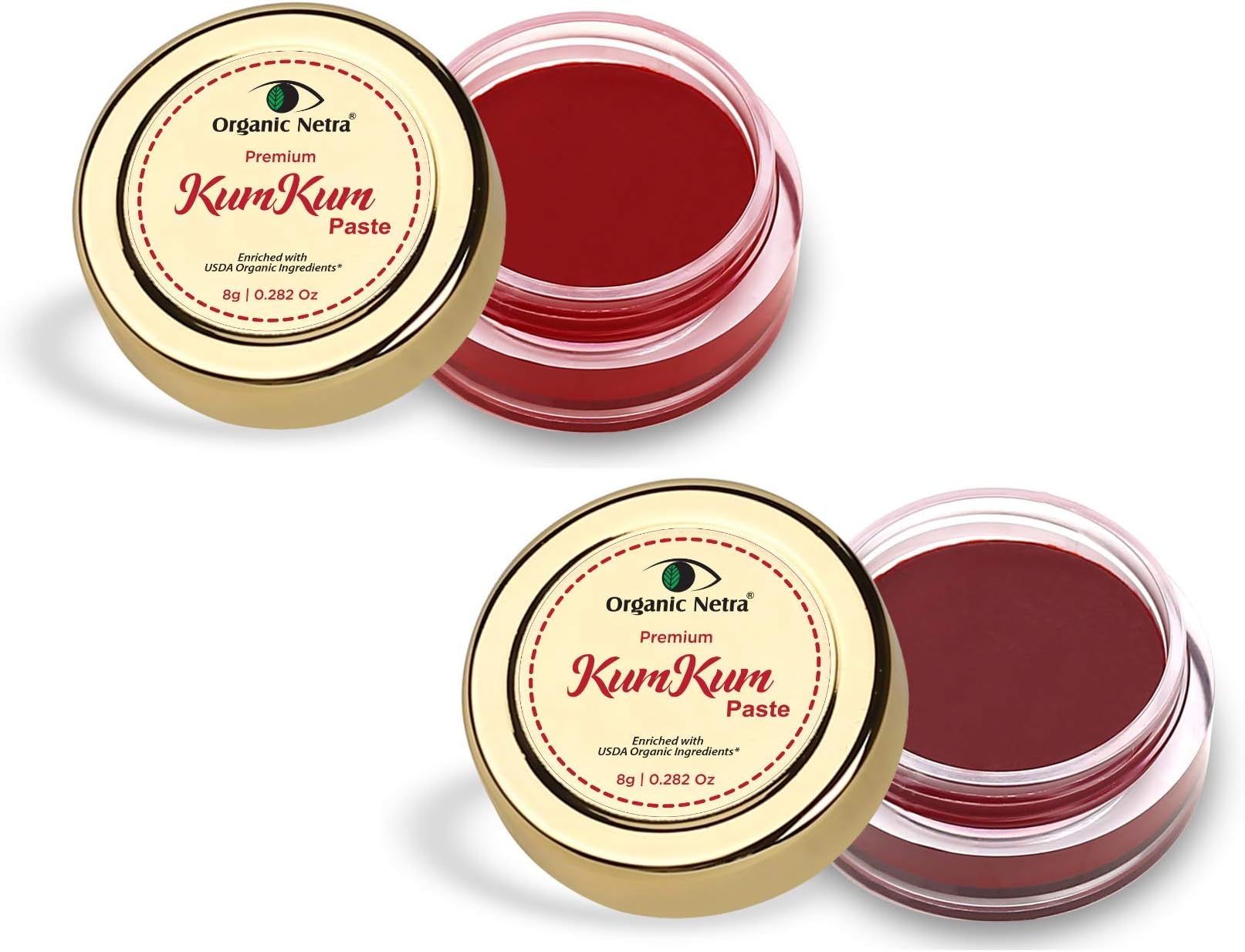 Organic Netra Sindoor/Kumkum Paste Waterproof Long lasting, Smudge Proof Sindoor Pure and Natural Deep Red Colour, Natural and Organic Ingredients, 8gm Each (Maroon & Red)