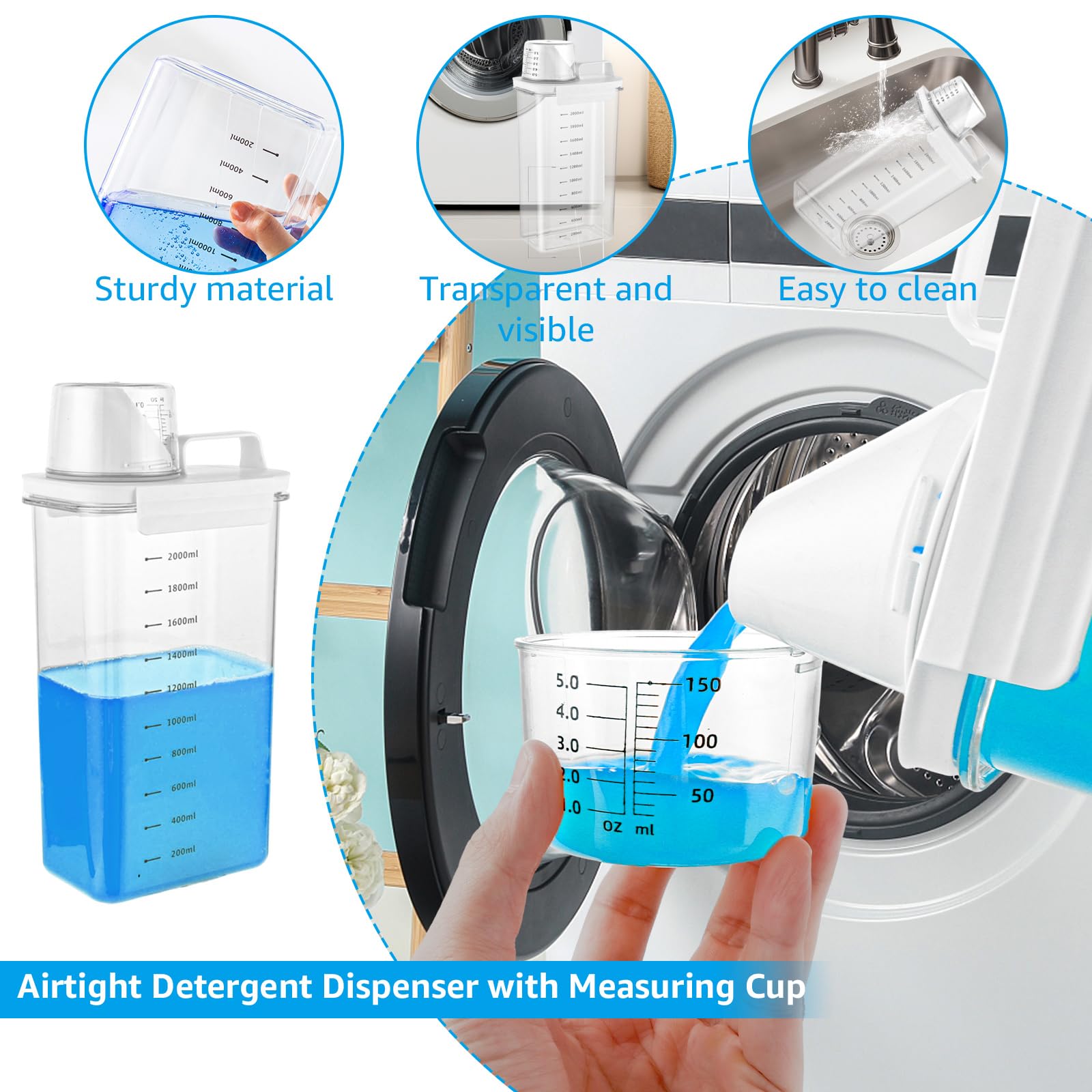 2 Pezzi 2300ML Dispenser Detersivo Lavatrice con Misurino, dispenser detersivo lavatrice, contenitore per detersivo, dispenser multiuso in polvere,dosatore detersivo lavatrice per polvere