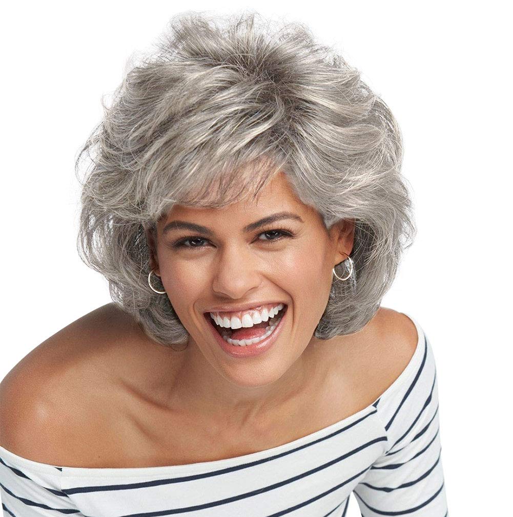 Raquel Welch Salsa Natural Looking Collar Length Layered Page Wig By Hairuwear, Large Cap, R56/60, Silver Mist