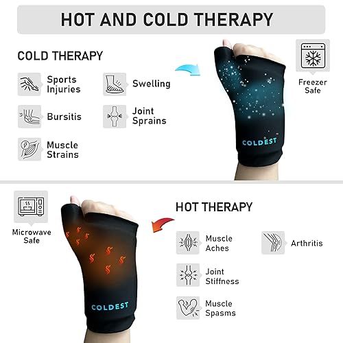 Miniatura 6 de Coldest Thumb Wrist Ice Pack 360  Soporte ajustable para la mano y paquete de gel reutilizable, terapia de frío caliente para aliviar el dolor del