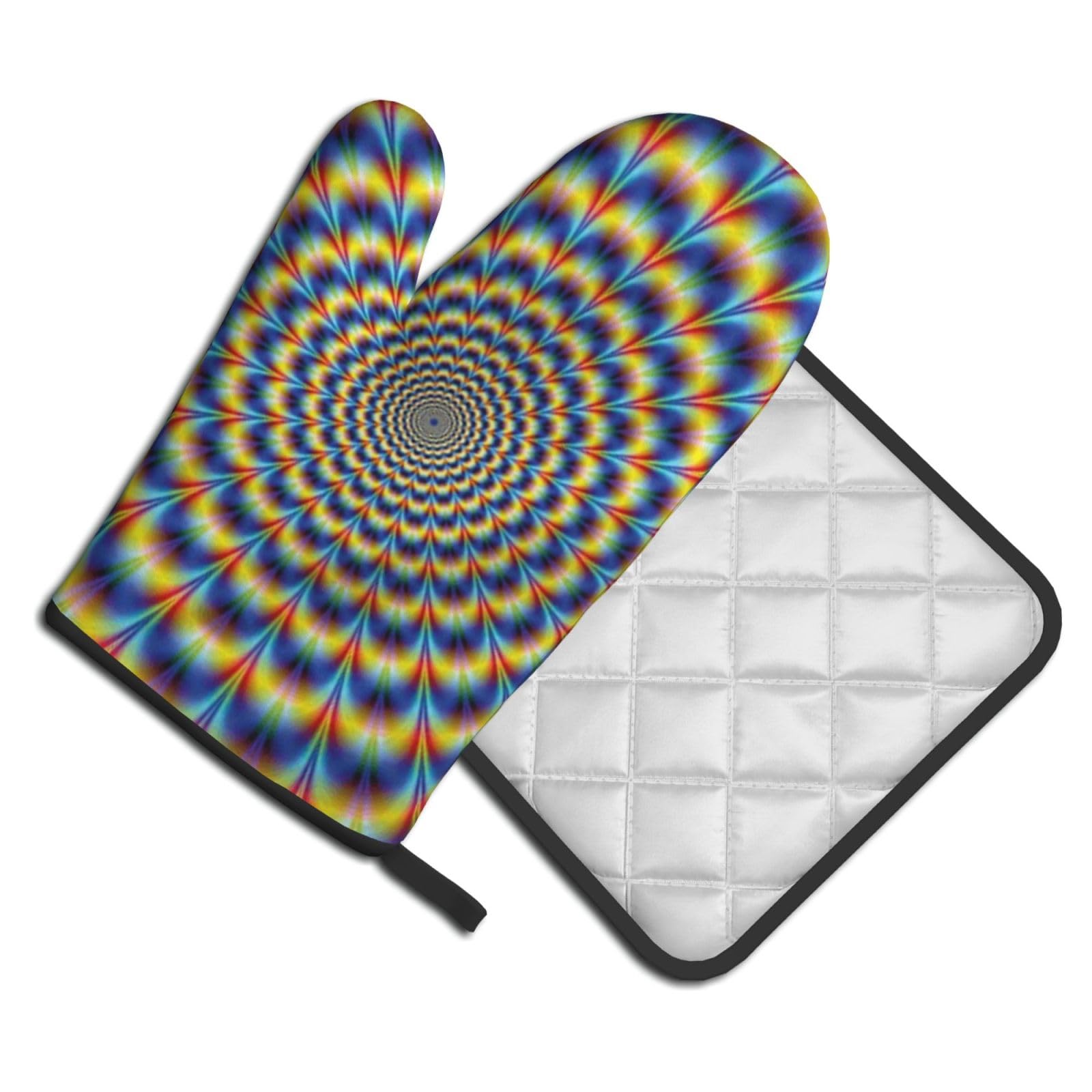 Oven Mitts and Pot Holders Set of 2 Pcs, spiral optical illusion gif Printed Heat Resistant Kitchen Gloves Potholders for Cooking Baking Grilling