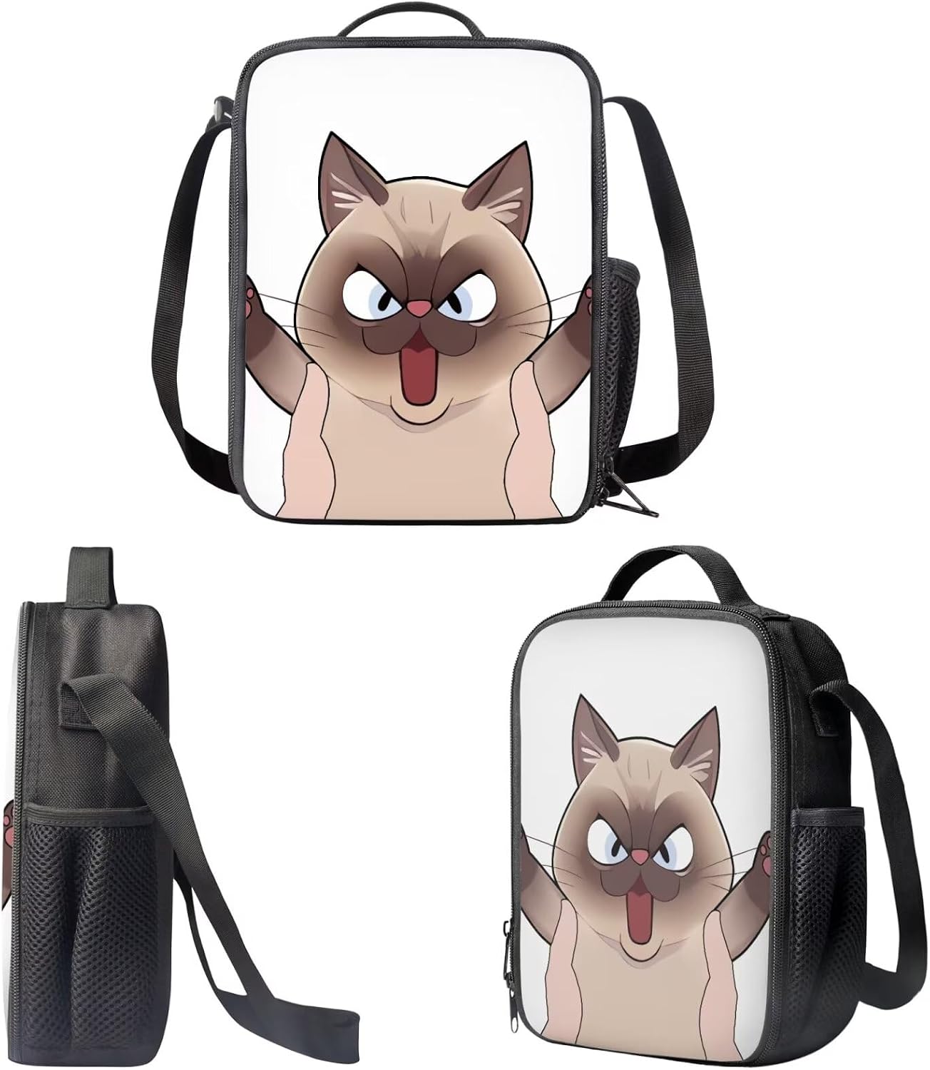 AmzPrint Elementary Middle School 3 Piece Cat Backpack Set For School Cute Cat Backpack With Lunch Box Kids Girls For 5-12